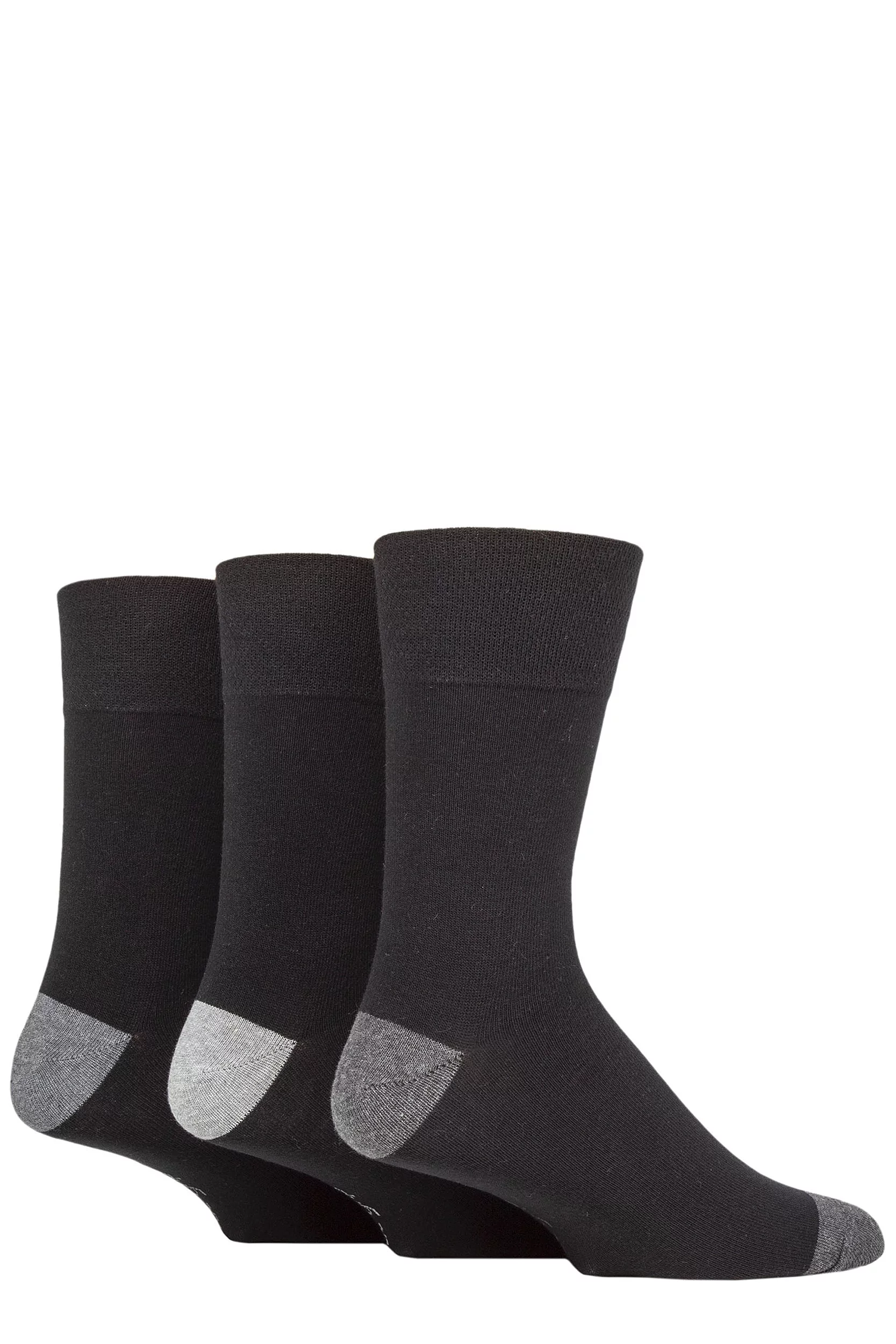 Mens 3 Pair Gentle Grip Cotton Argyle Patterned and Striped Socks Contrast Heel and Toe Black 6