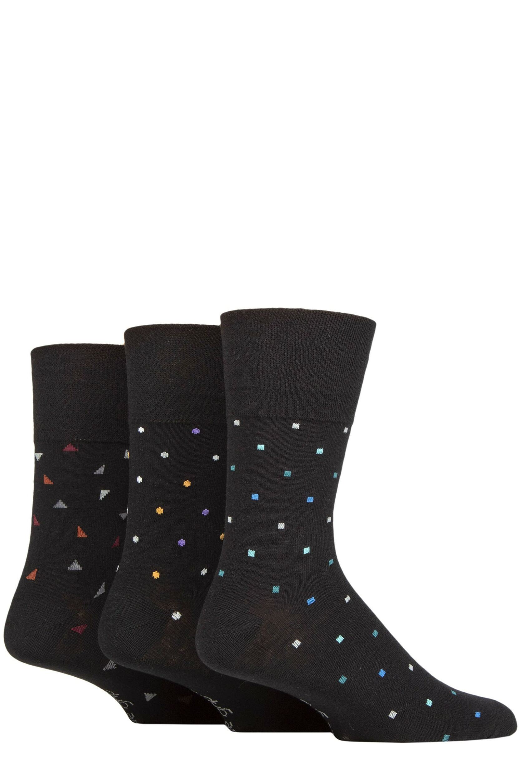 Mens 3 Pair Gentle Grip Cotton Argyle Patterned and Striped Socks Equilibrium Black 6-11