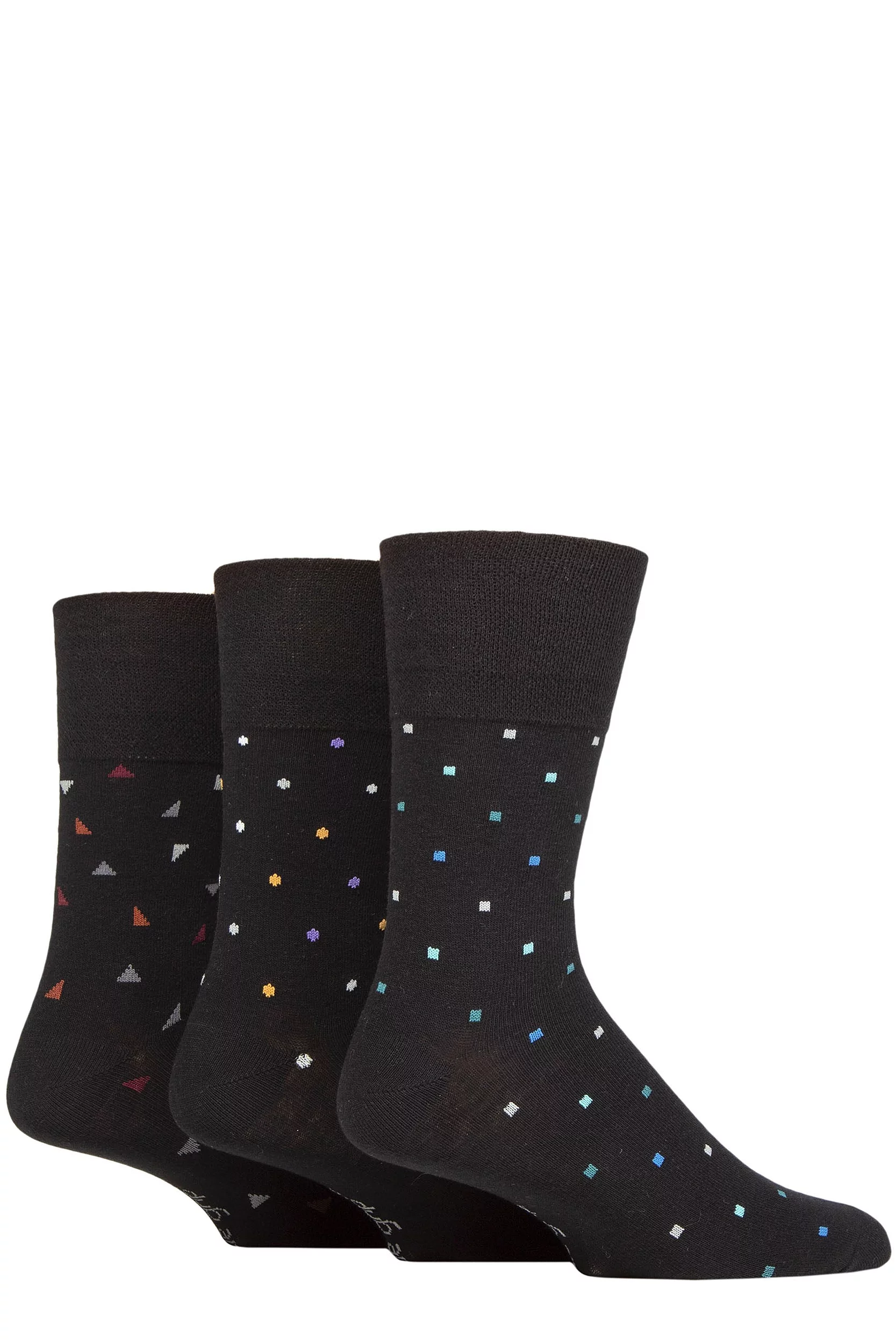 Mens 3 Pair Gentle Grip Cotton Argyle Patterned and Striped Socks Equilibrium Black 6