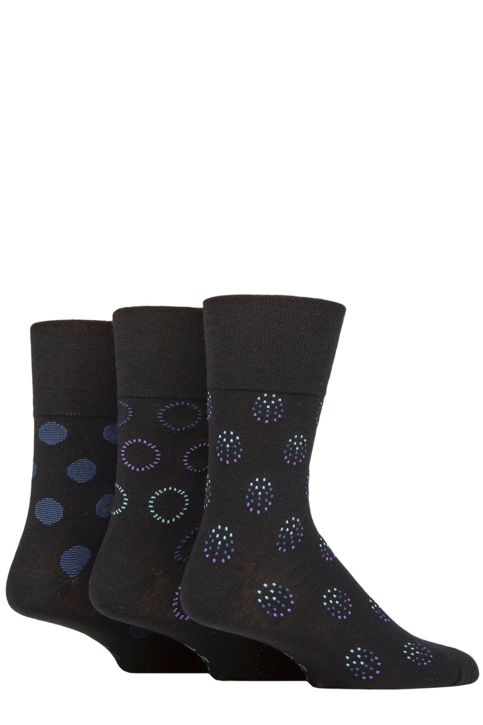 Mens 3 Pair Gentle Grip Cotton Argyle Patterned and Striped Socks Spherical Realm Black 6-11