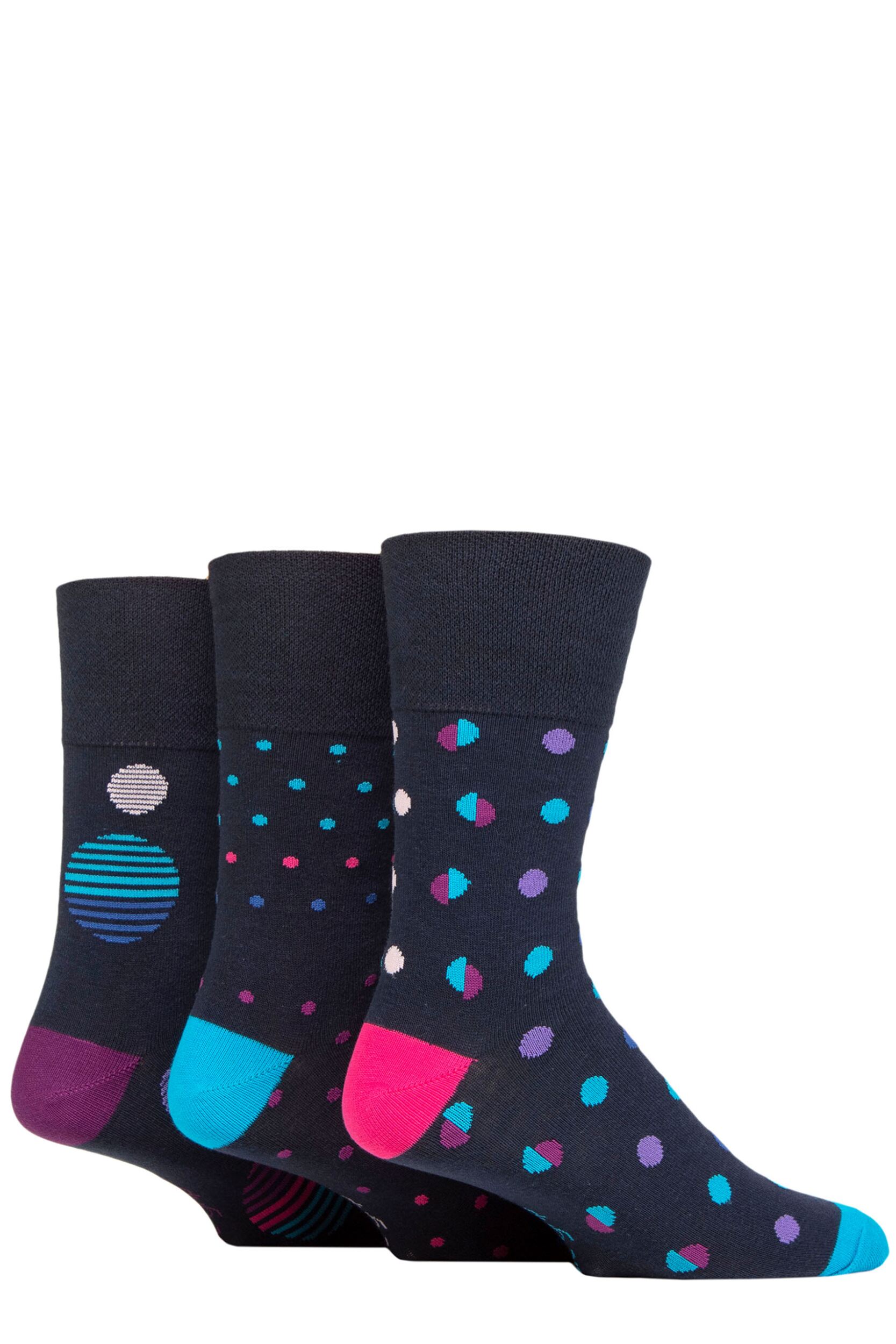 Mens 3 Pair Gentle Grip Colourburst Cotton Socks Neon Dots 6-11