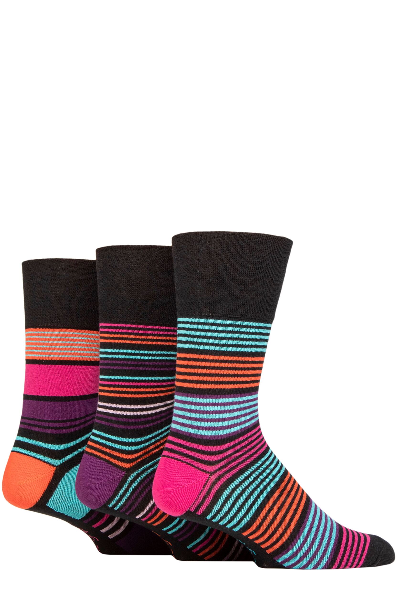 Mens 3 Pair Gentle Grip Colourburst Cotton Socks Vibrant Vision Stripe 6-11
