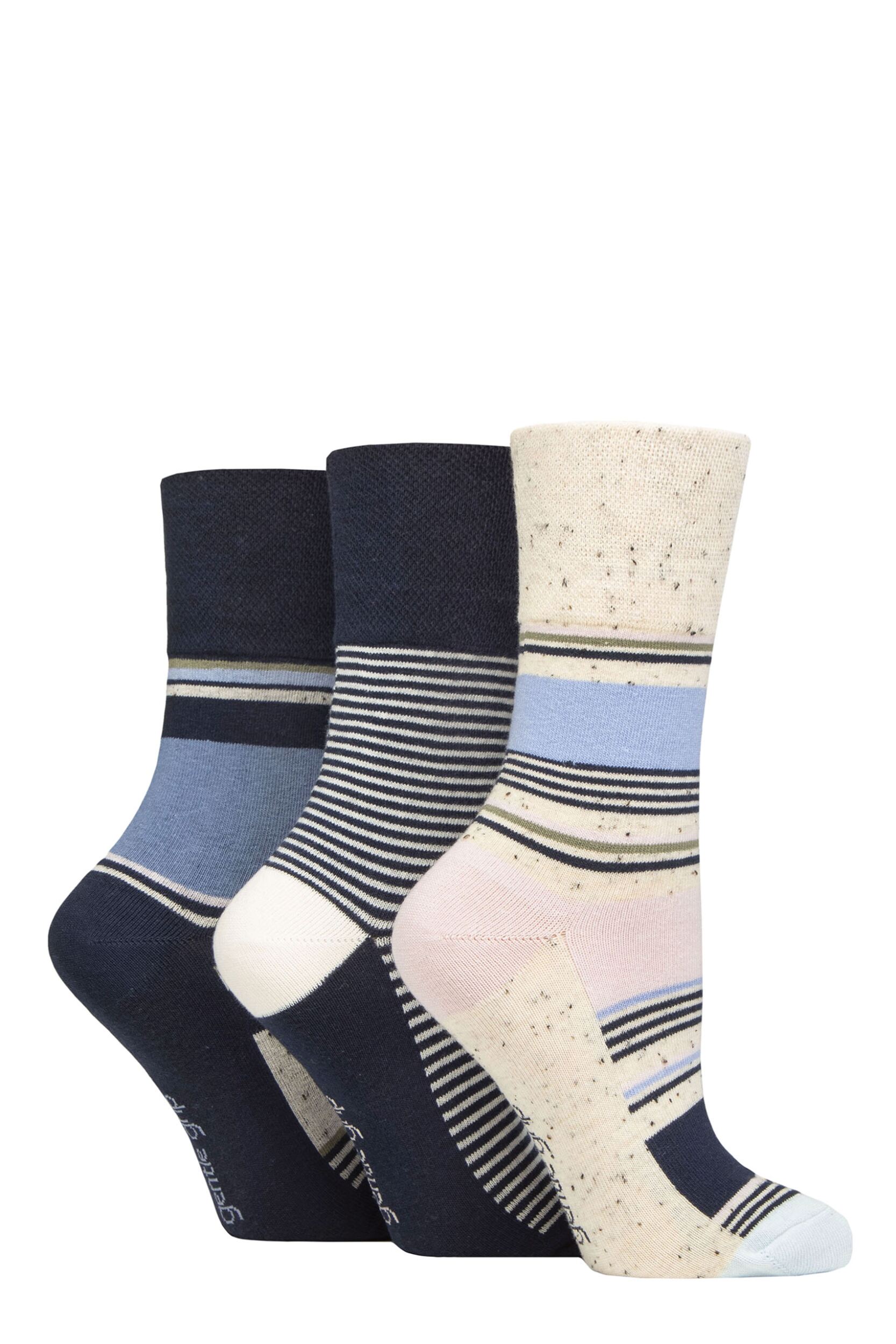 Women's 3 Pair Gentle Grip Cotton Patterned and Striped Socks Summer Sherbet Stripe 4-8