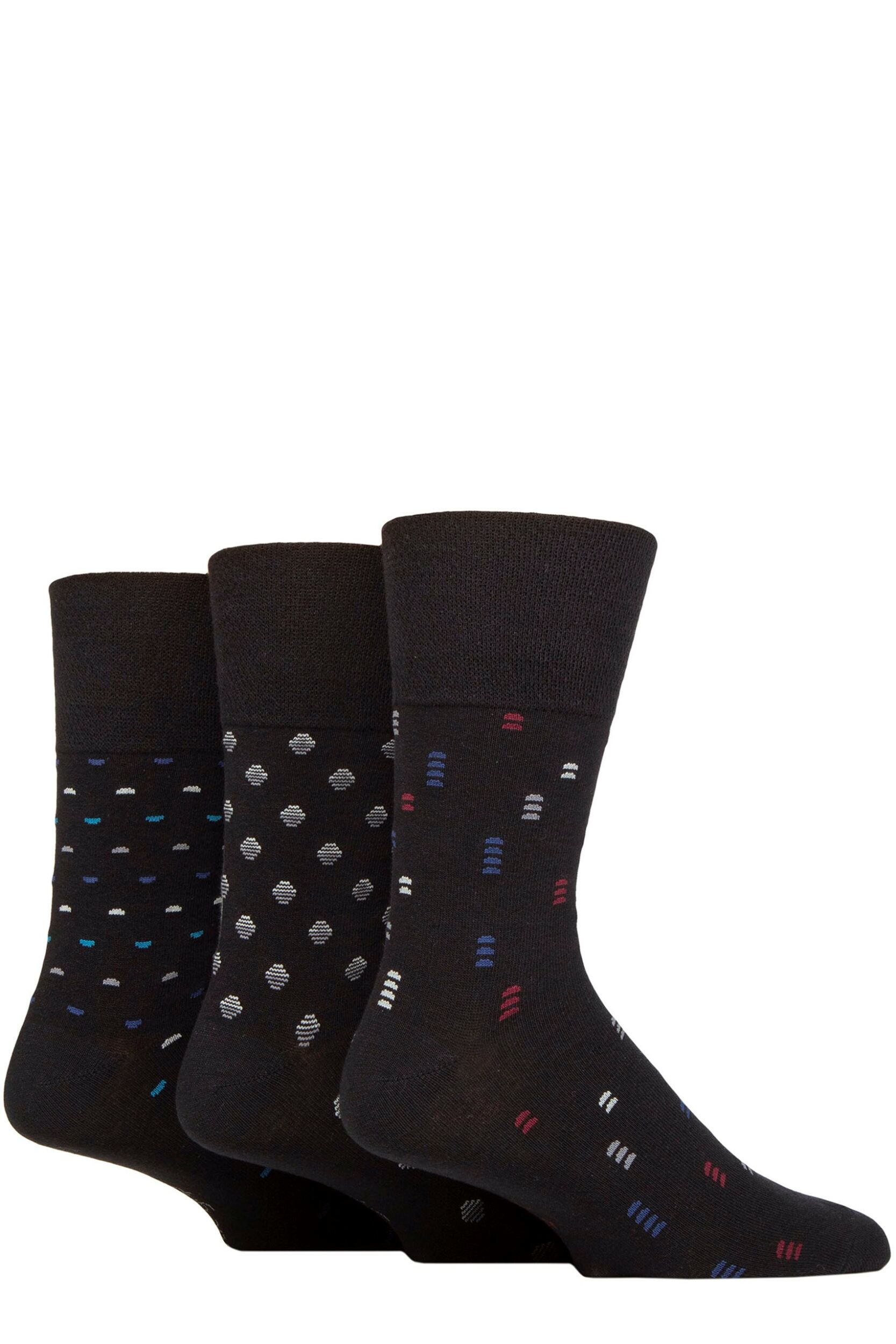 Mens 3 Pair Gentle Grip Cotton Argyle Patterned and Striped Socks Micro Arc Black / Bright Blue 6-11