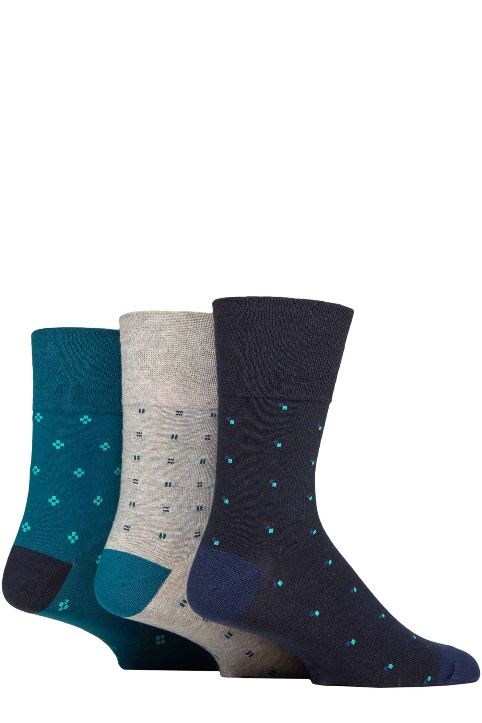 Mens 3 Pair Gentle Grip Cotton Argyle Patterned and Striped Socks Foundry Teal / Navy / Grey 6-11