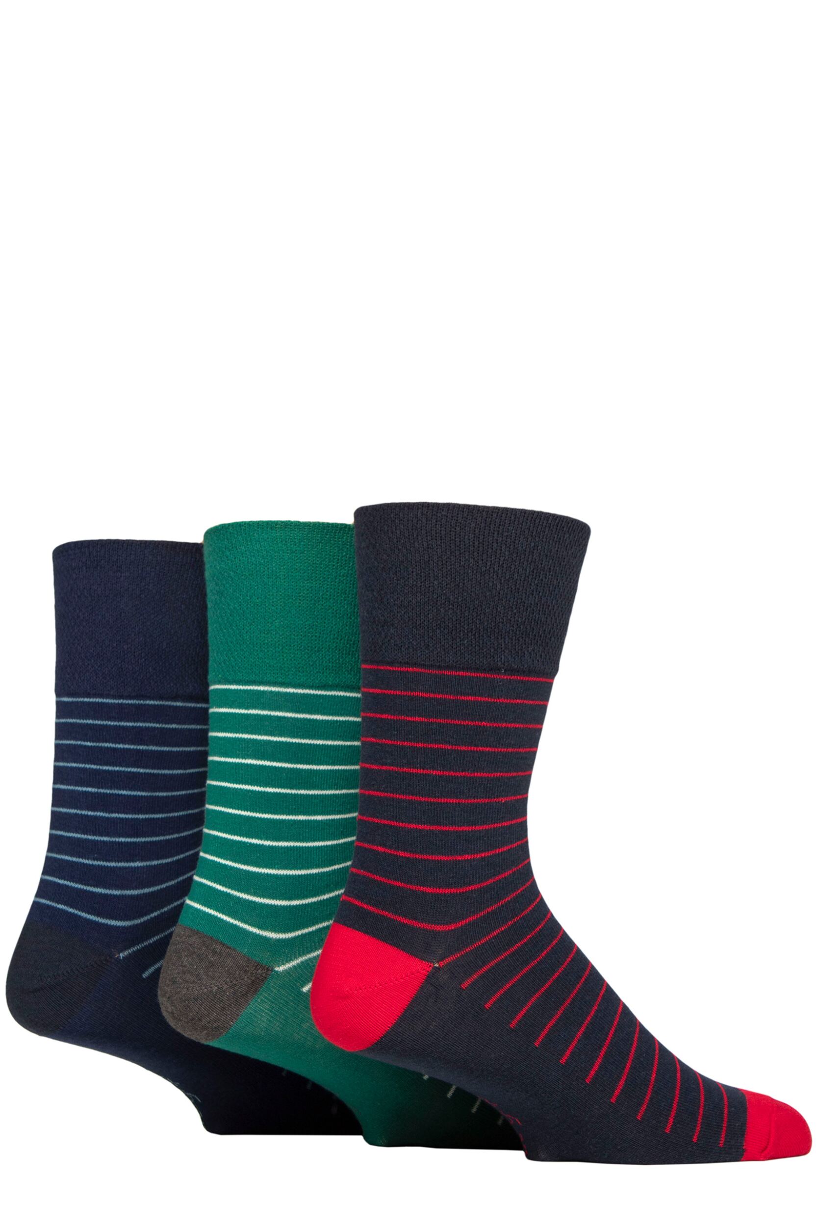 Mens 3 Pair Gentle Grip Cotton Argyle Patterned and Striped Socks Compass Blue / Navy / Grey 6-11