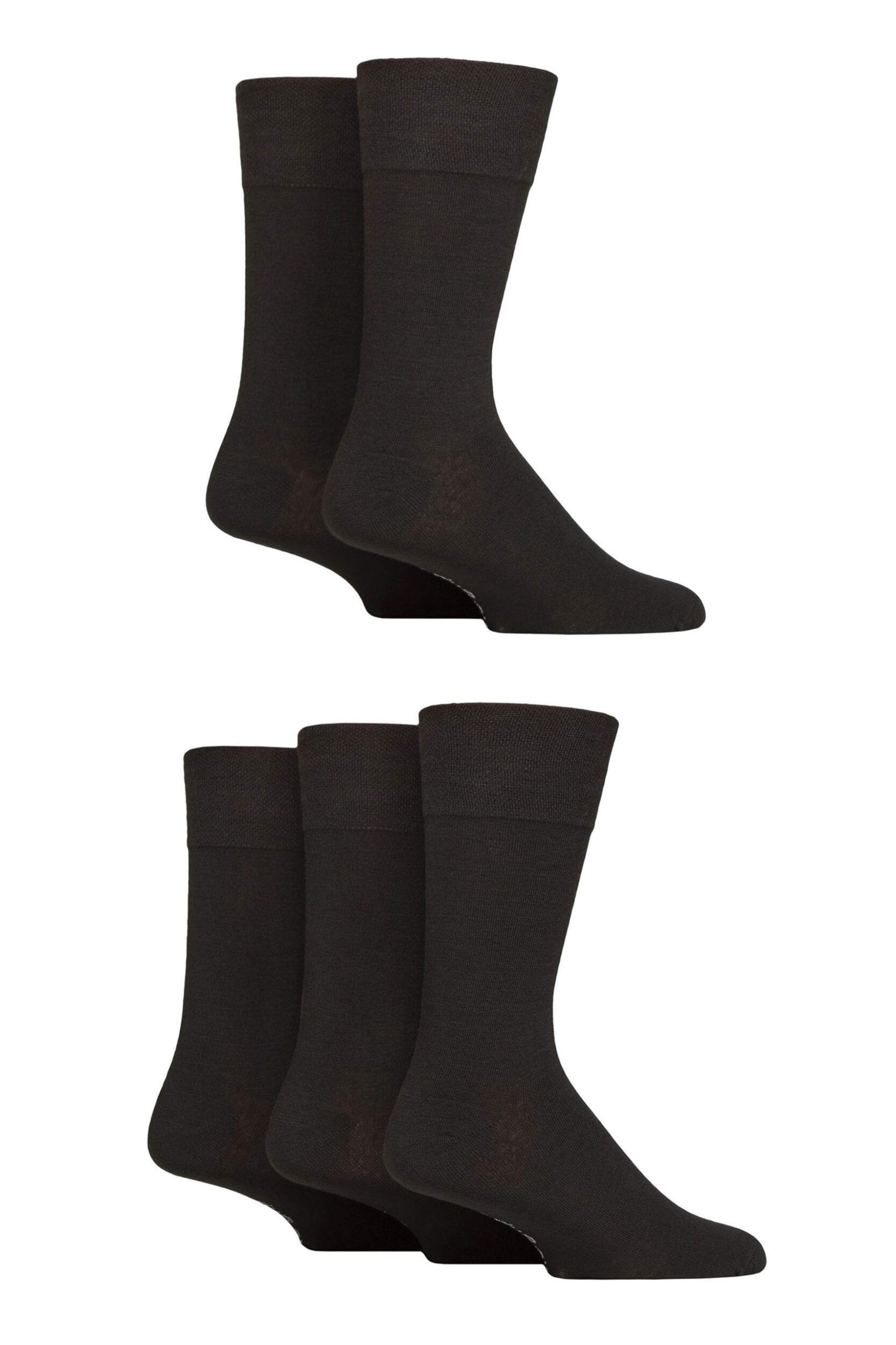 Mens 5 Pair SOCKSHOP Gentle Grip Dry Comfort Plain Socks Black 6