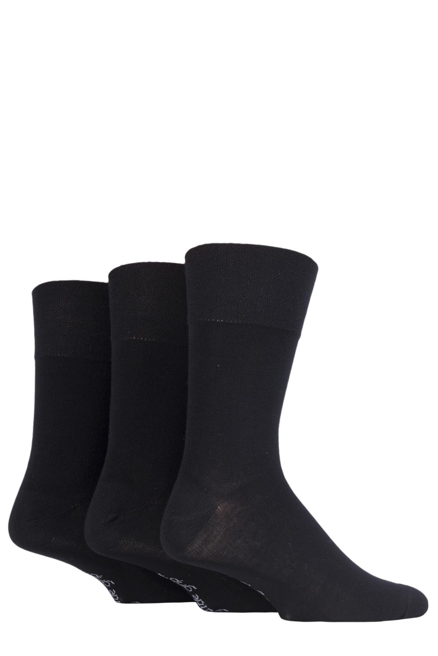 3 Pair Black Plain Bamboo Socks Men's 6-11 Mens - Gentle Grip
