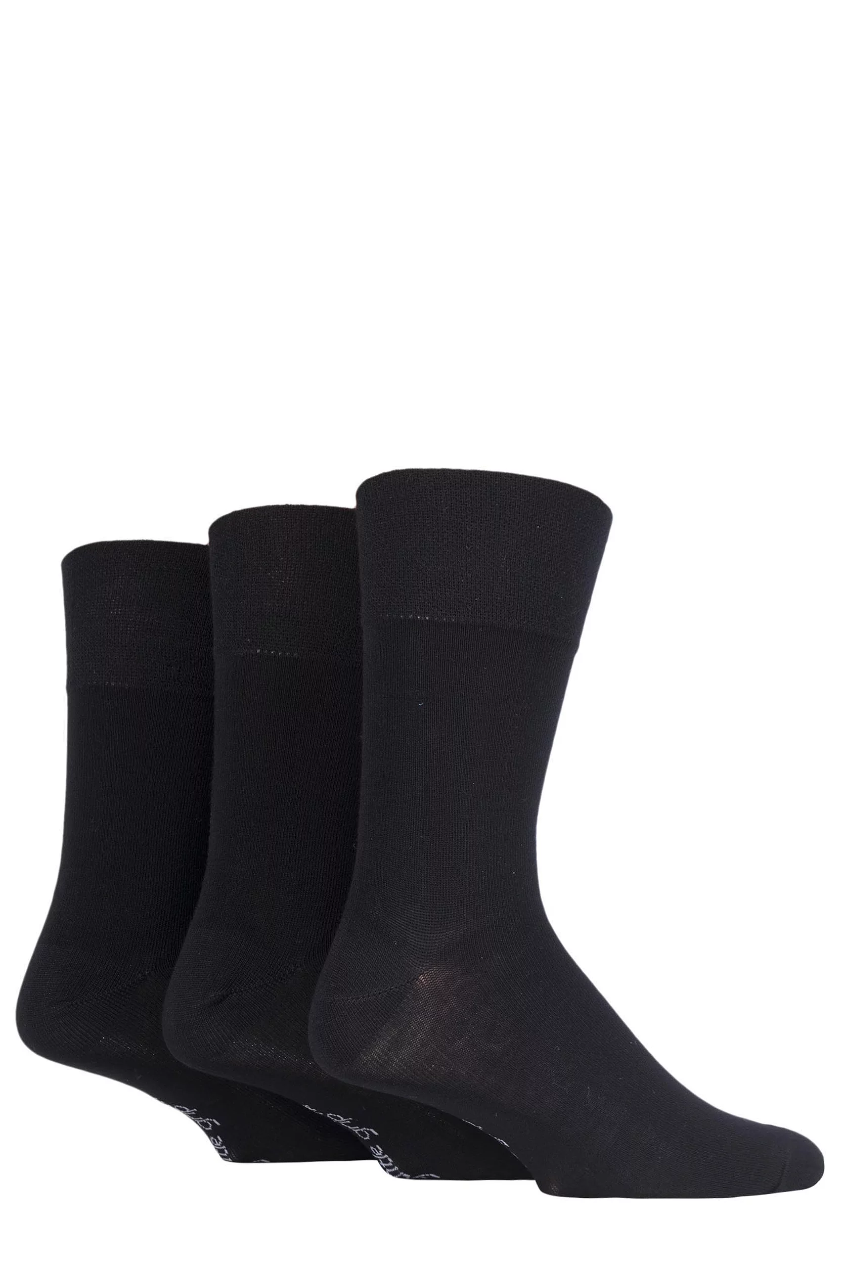 3 Pair Black Plain Bamboo Socks Men's 6-11 Mens - Gentle Grip