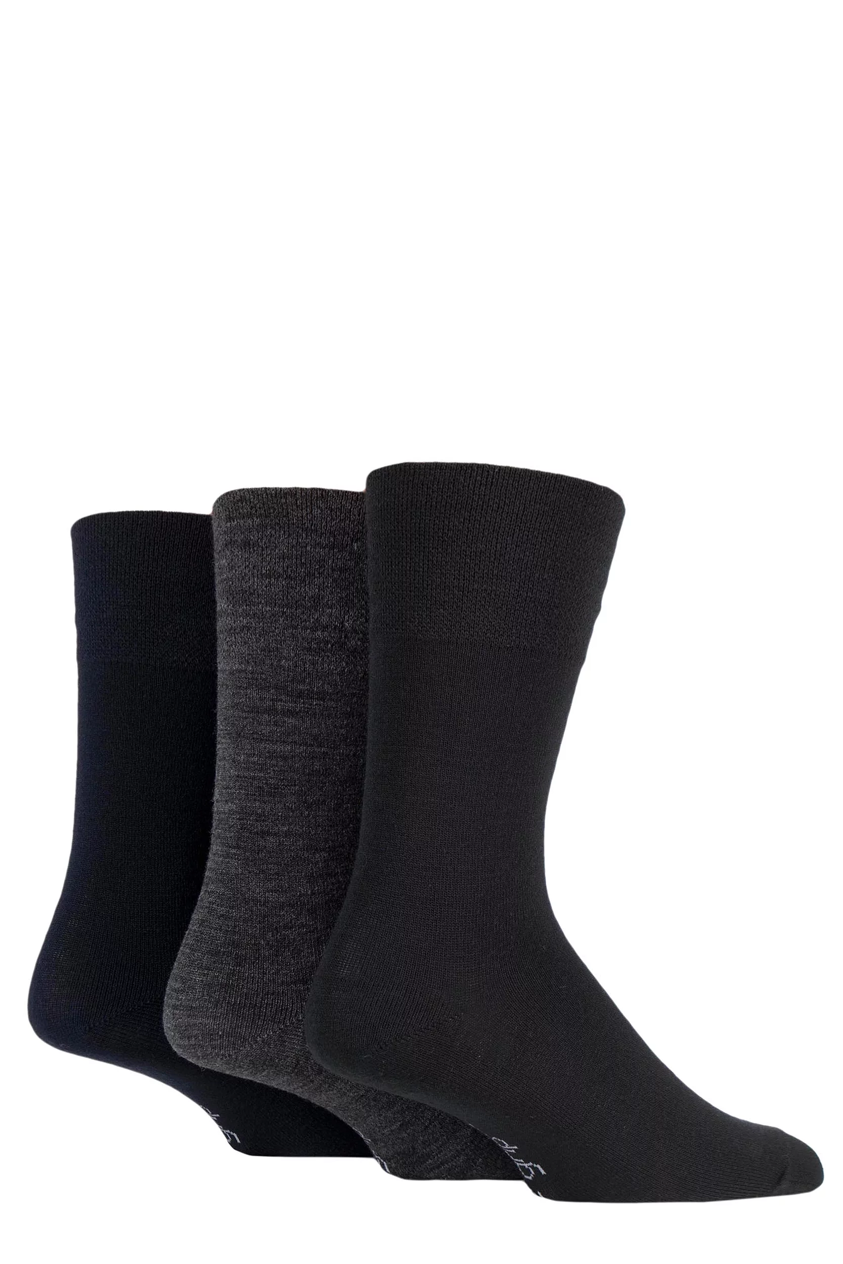 Mens 3 Pair Gentle Grip Plain Bamboo Socks Black / Navy / Charcoal 6-11 Mens