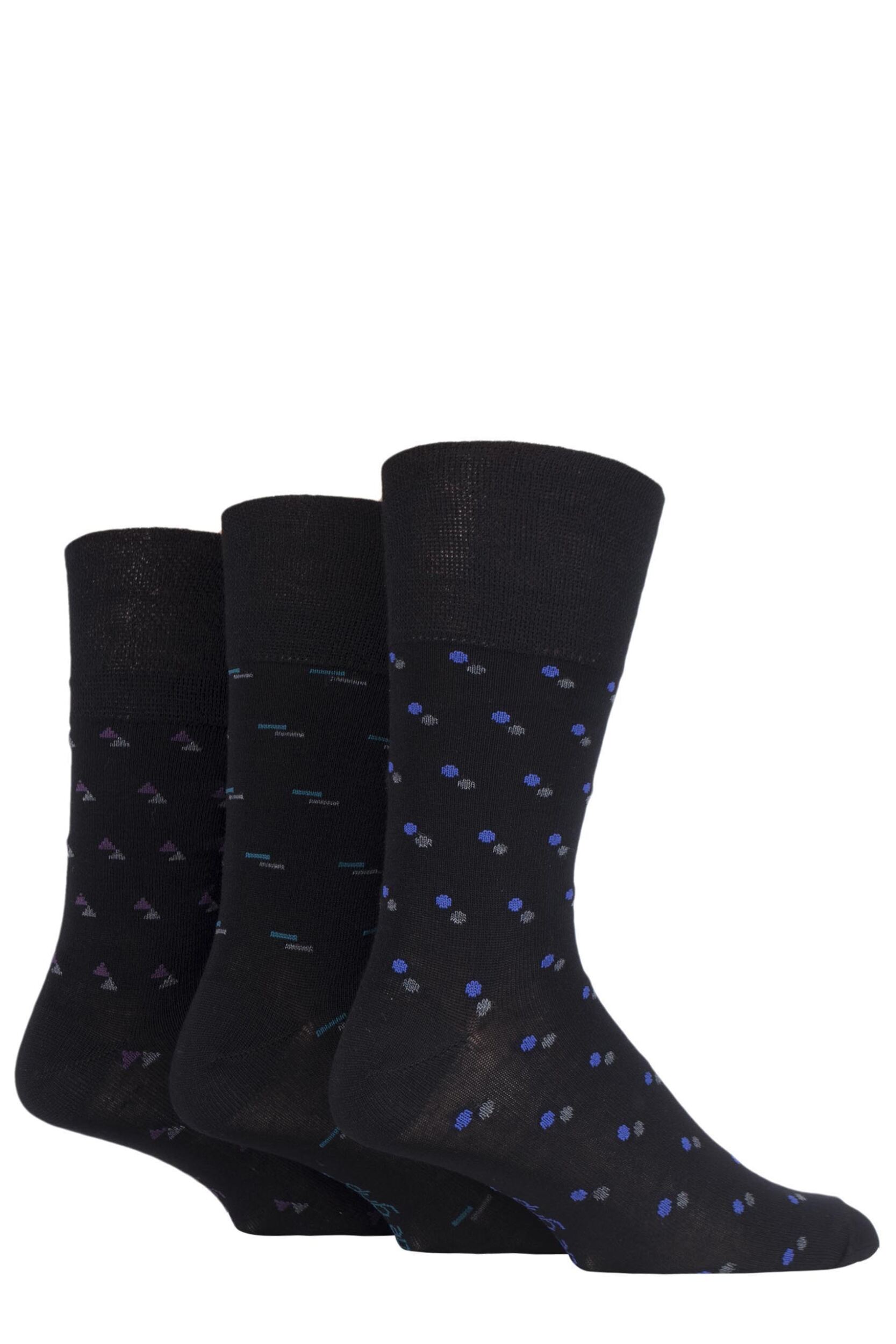 3 Pair Suit Black Patterned Bamboo Socks Men's 6-11 Mens - Gentle Grip