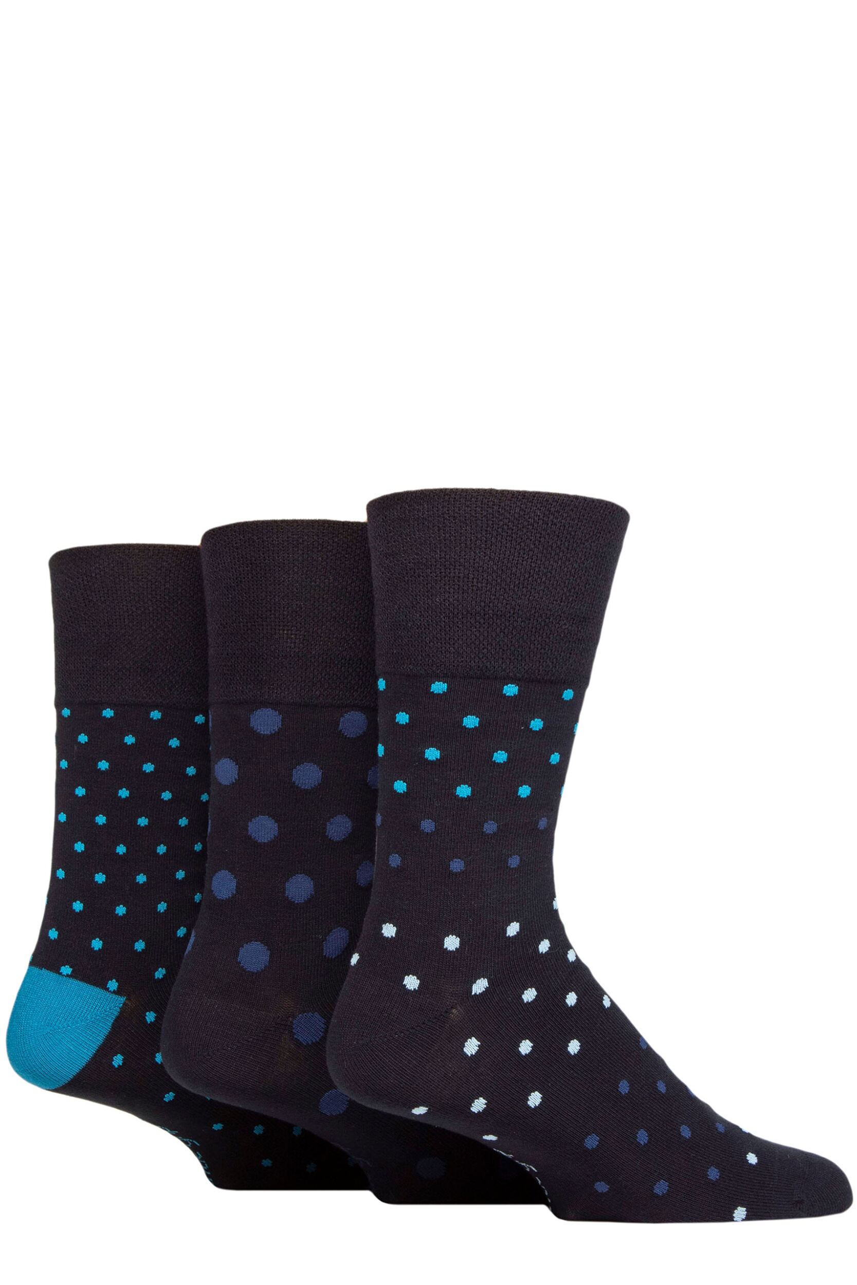 Mens 3 Pair Gentle Grip Patterned Bamboo Socks Navy Eclipse 6-11