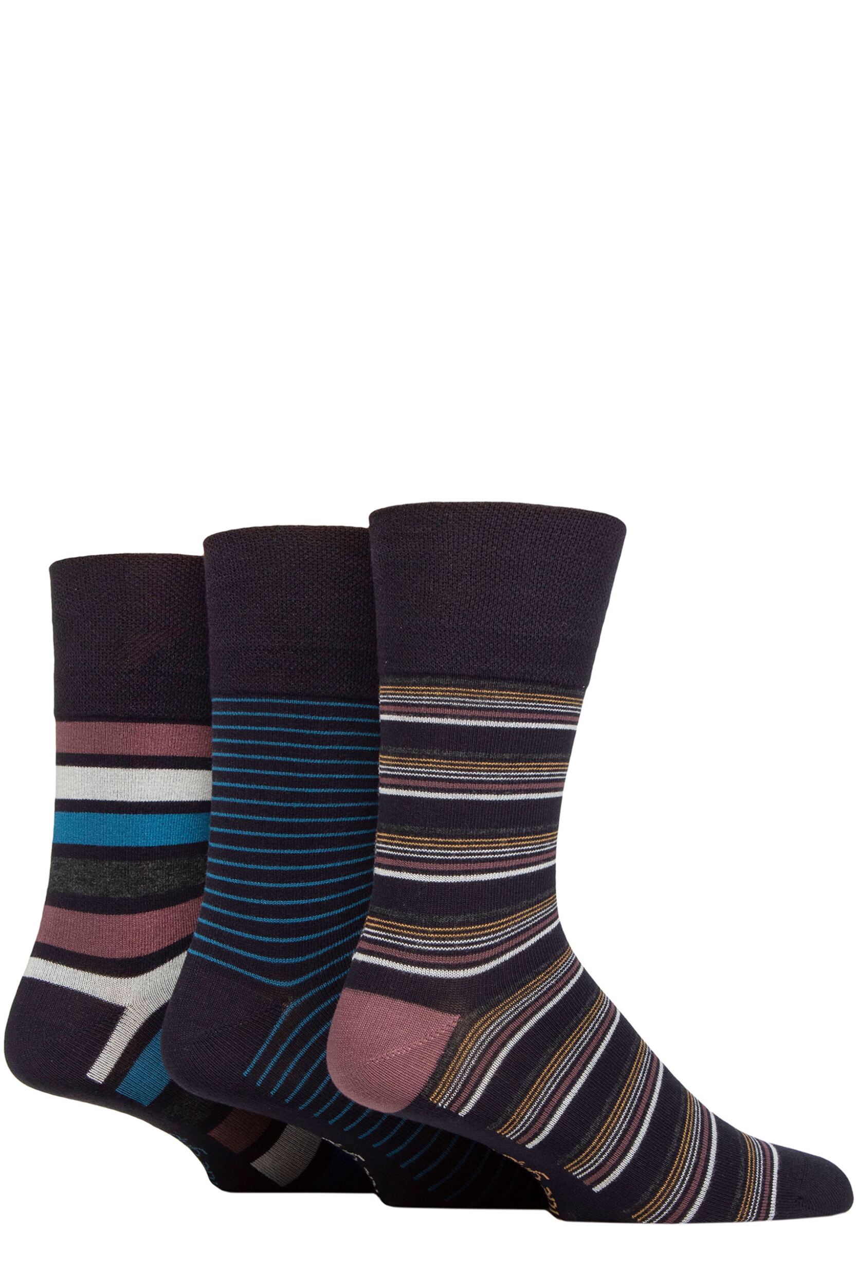 Mens 3 Pair Gentle Grip Patterned Bamboo Socks Mirage Stripe 6-11