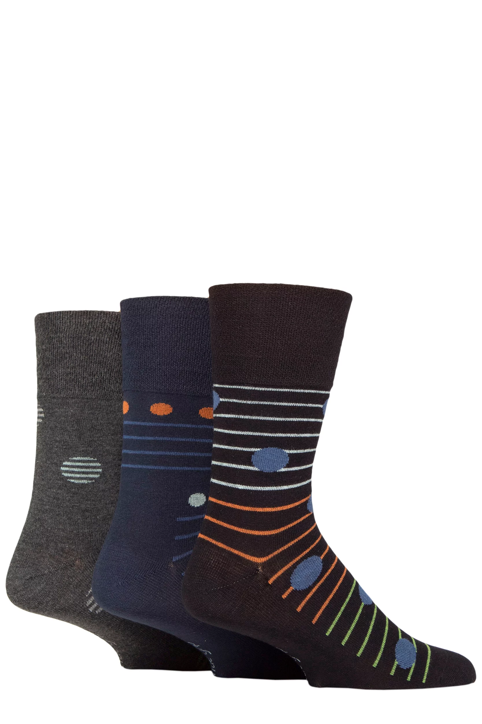 Mens 3 Pair Gentle Grip Patterned Bamboo Socks Sphere Black / Navy 6