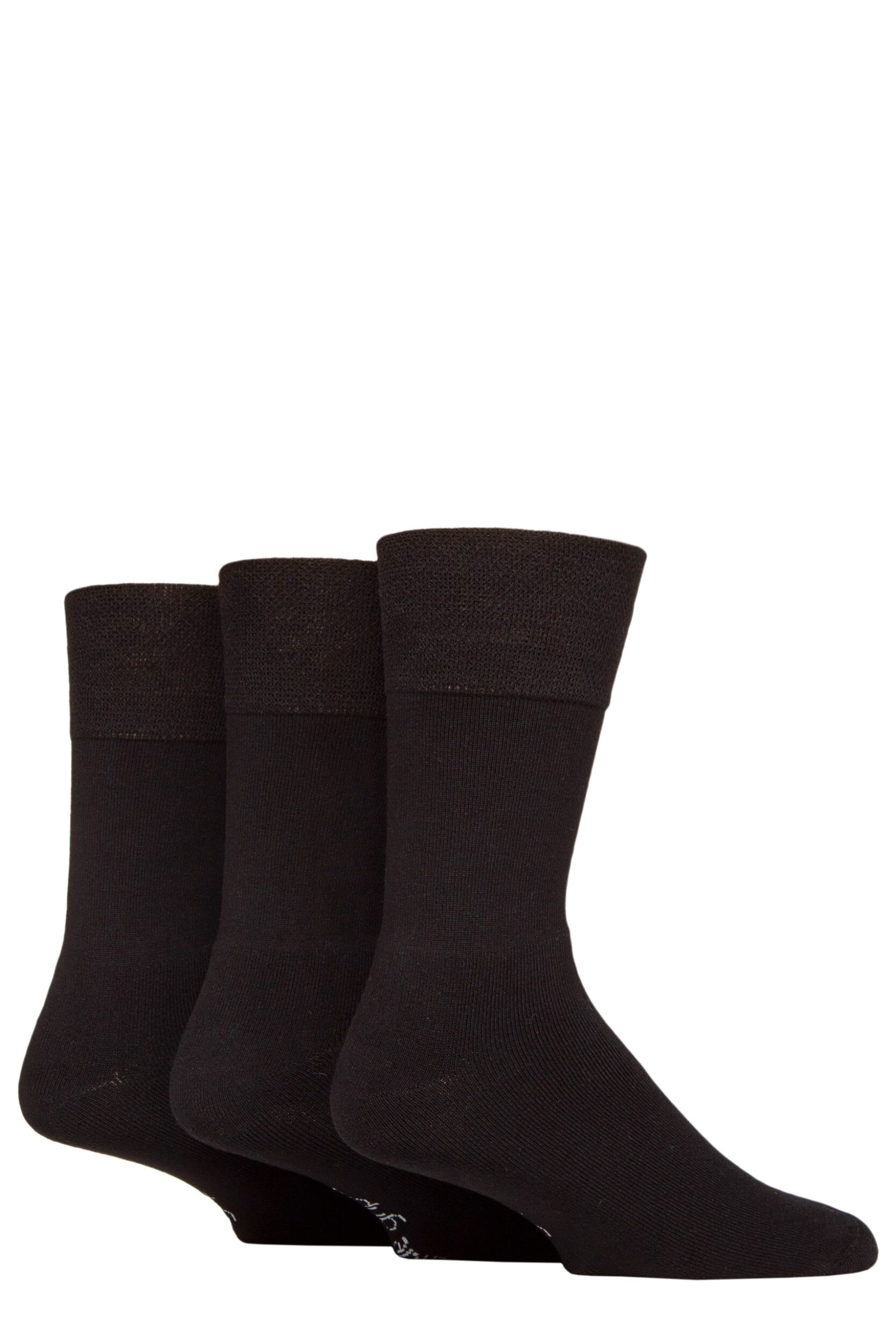 Image of Mens 3 Pair SOCKSHOP Gentle Grip Bamboo Cushioned Foot Leisure Socks Black 6-11