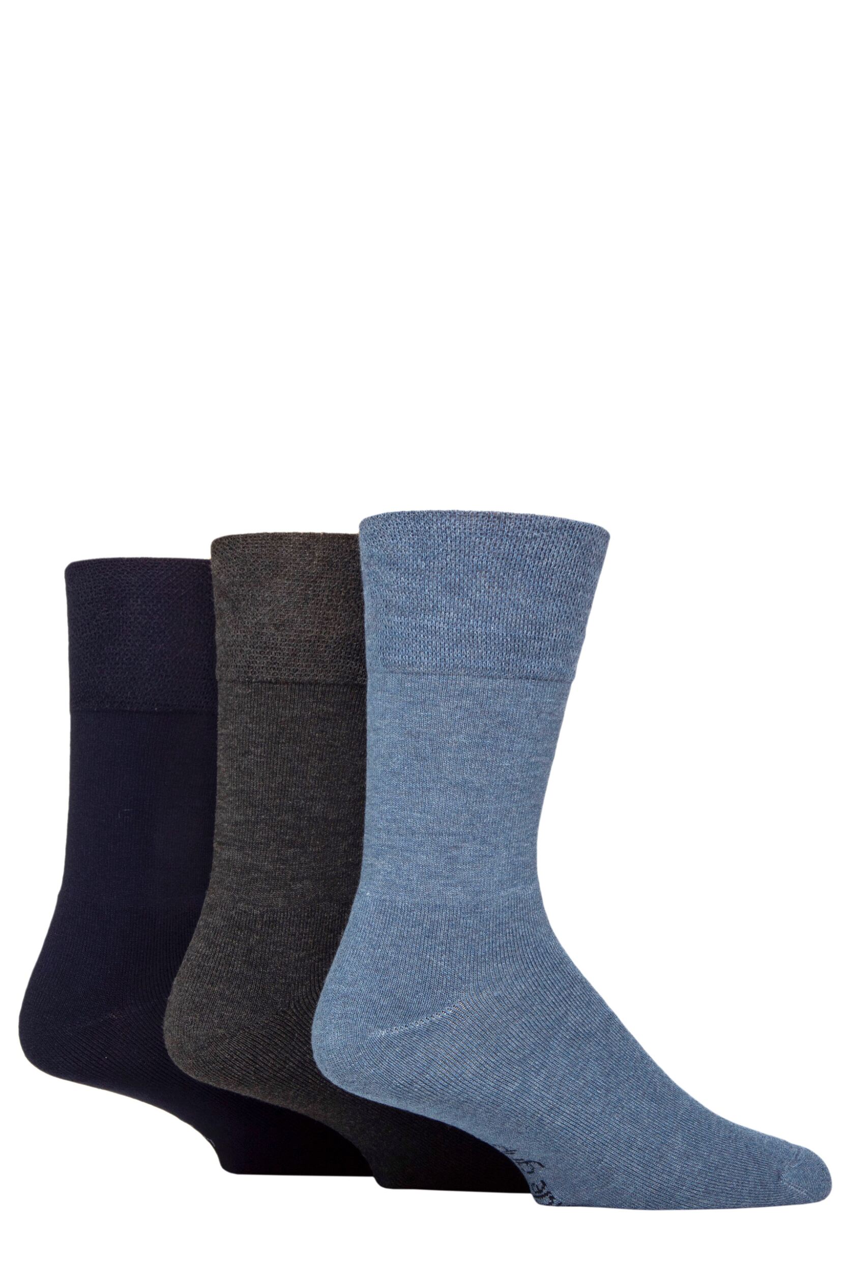 Image of Mens 3 Pair SOCKSHOP Gentle Grip Bamboo Cushioned Foot Leisure Socks Navy / Charcoal / Denim 6-11