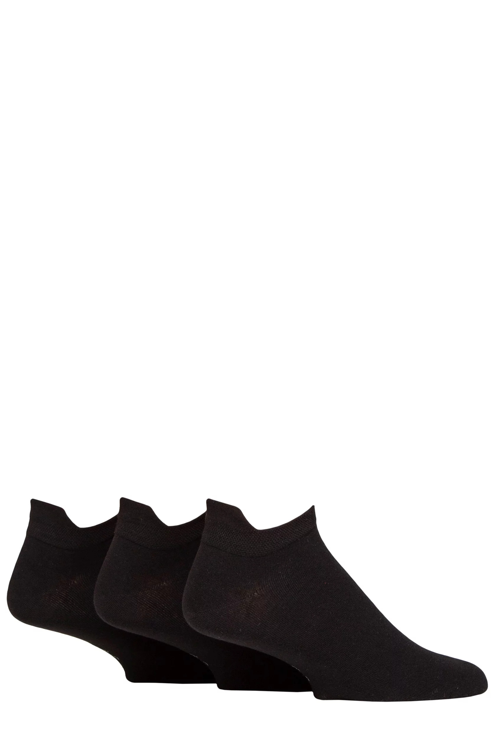 Mens 3 Pair SOCKSHOP Gentle Grip Cotton Trainer Socks with Comfort Lip Black 6