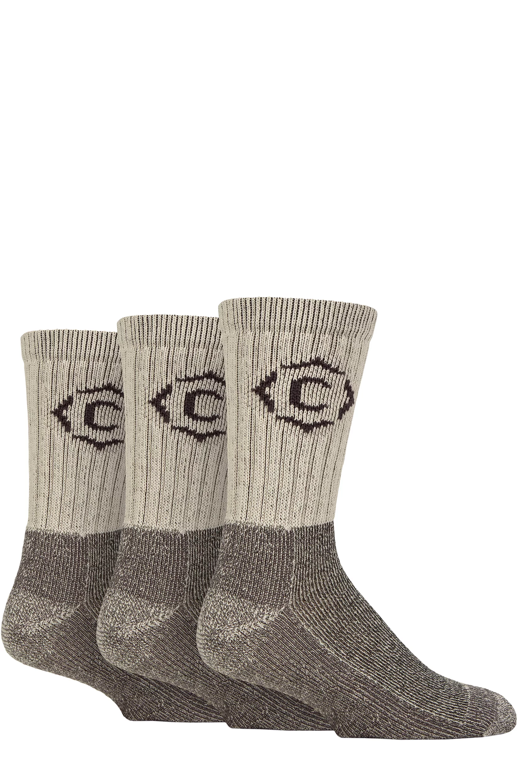 Mens 3 Pair Country Pursuit Gritstone Hiker Cotton Boot Socks Stone 6