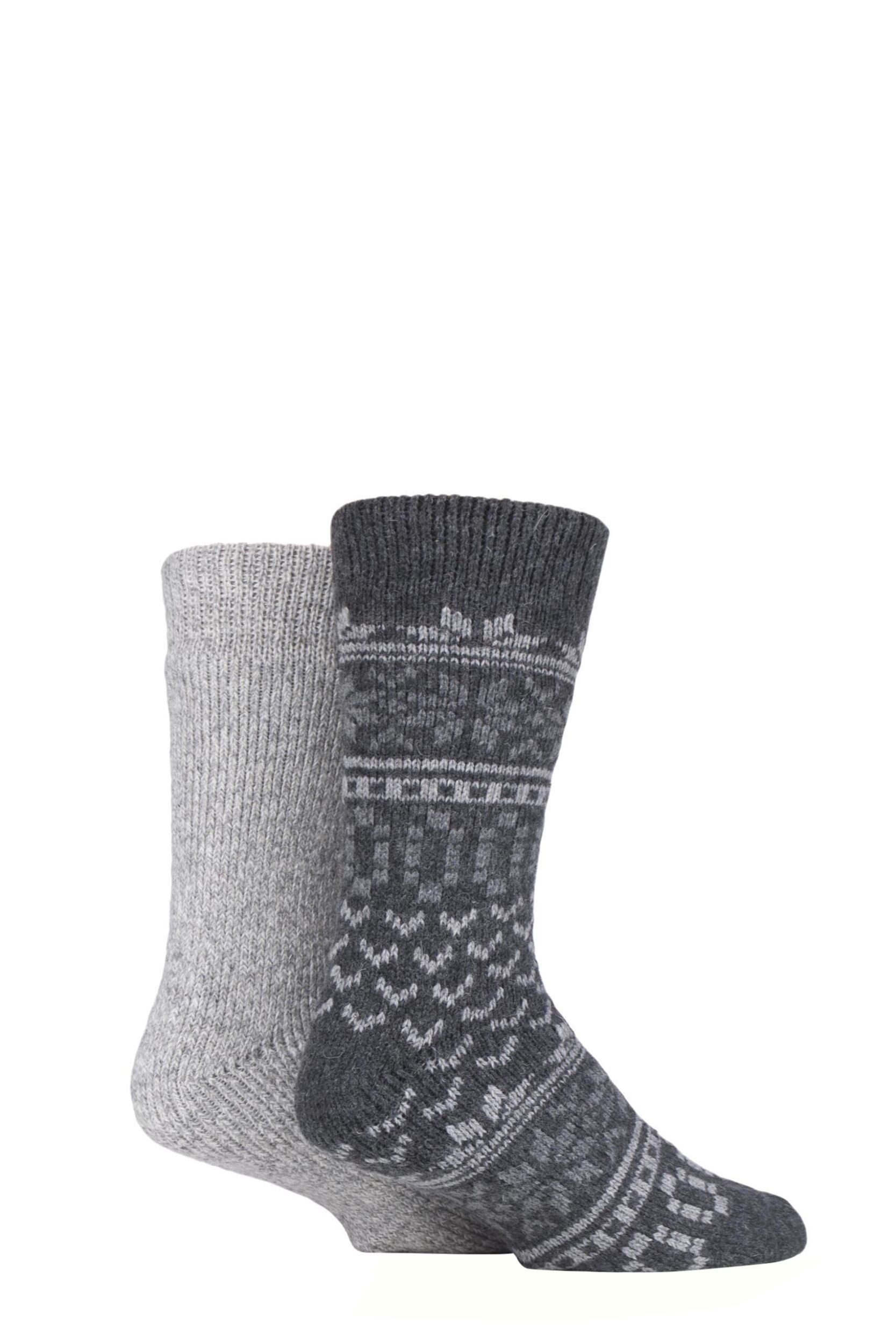 2 Pair Grey Ribbed Wool Boot Socks with Smooth Toe Seams Men's 6-11 Mens - SOCKSHOP