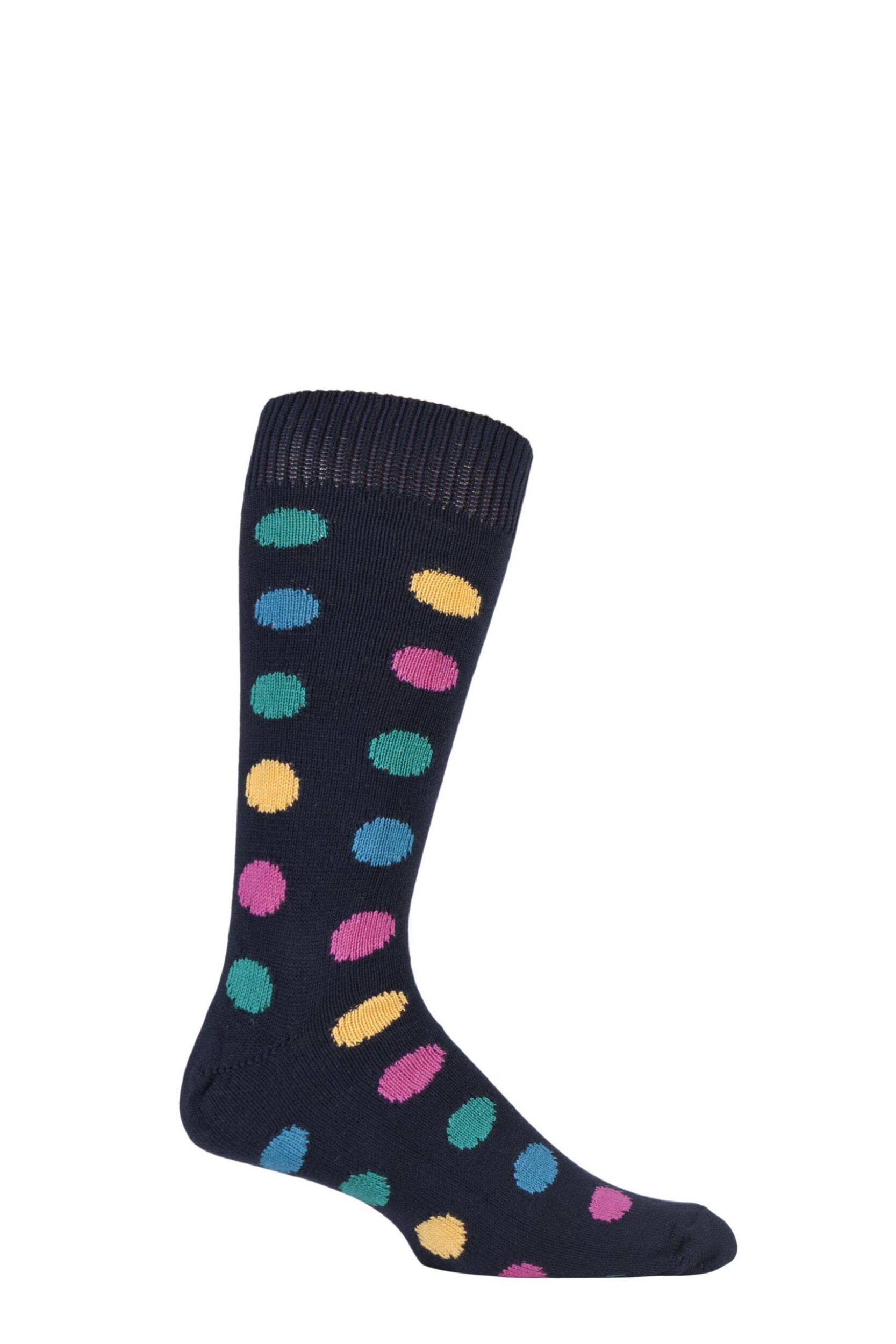 1 Pair Rich Navy / Multi of London Spotty Cotton Socks Men's 7-11 Mens - SOCKSHOP of London