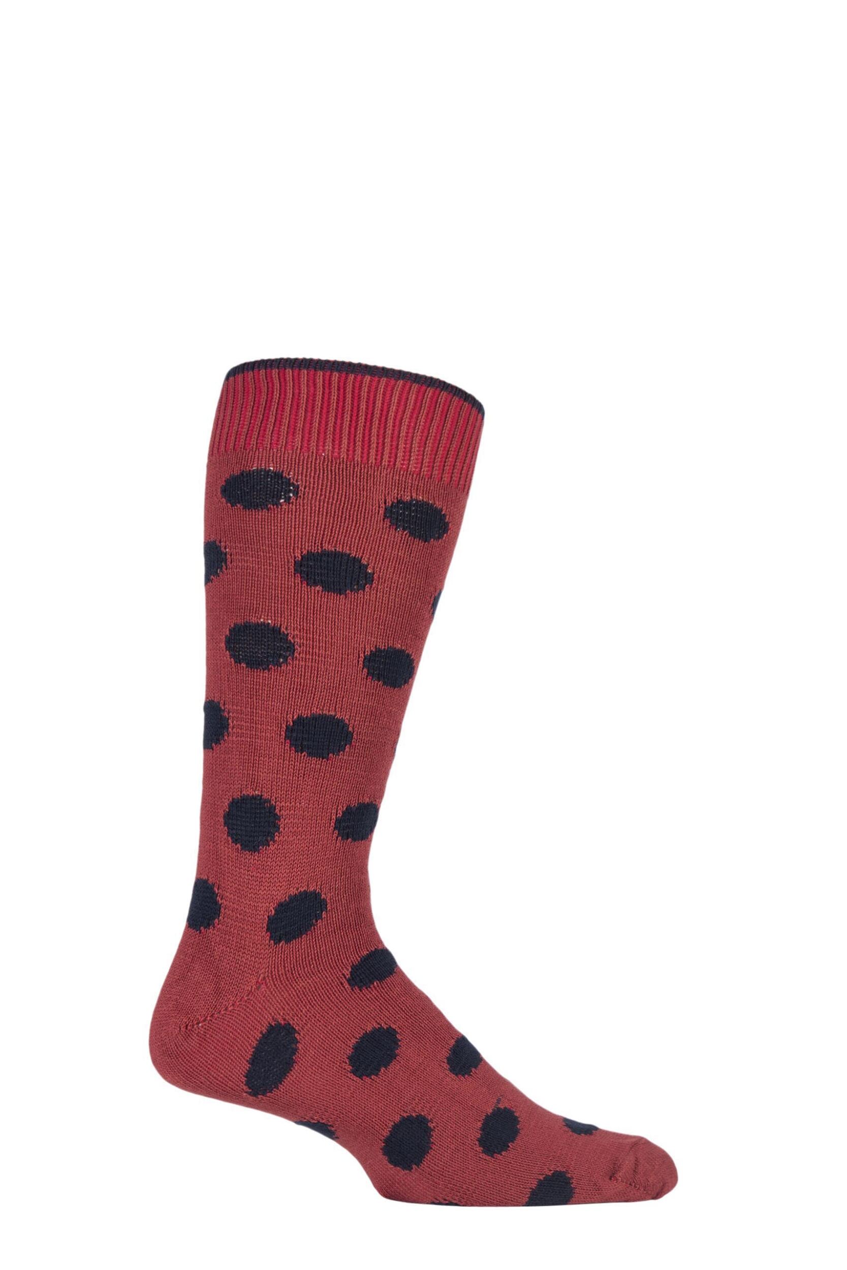 1 Pair Terracotta / Rich Navy of London Spotty Cotton Socks Men's 7-11 Mens - SOCKSHOP of London