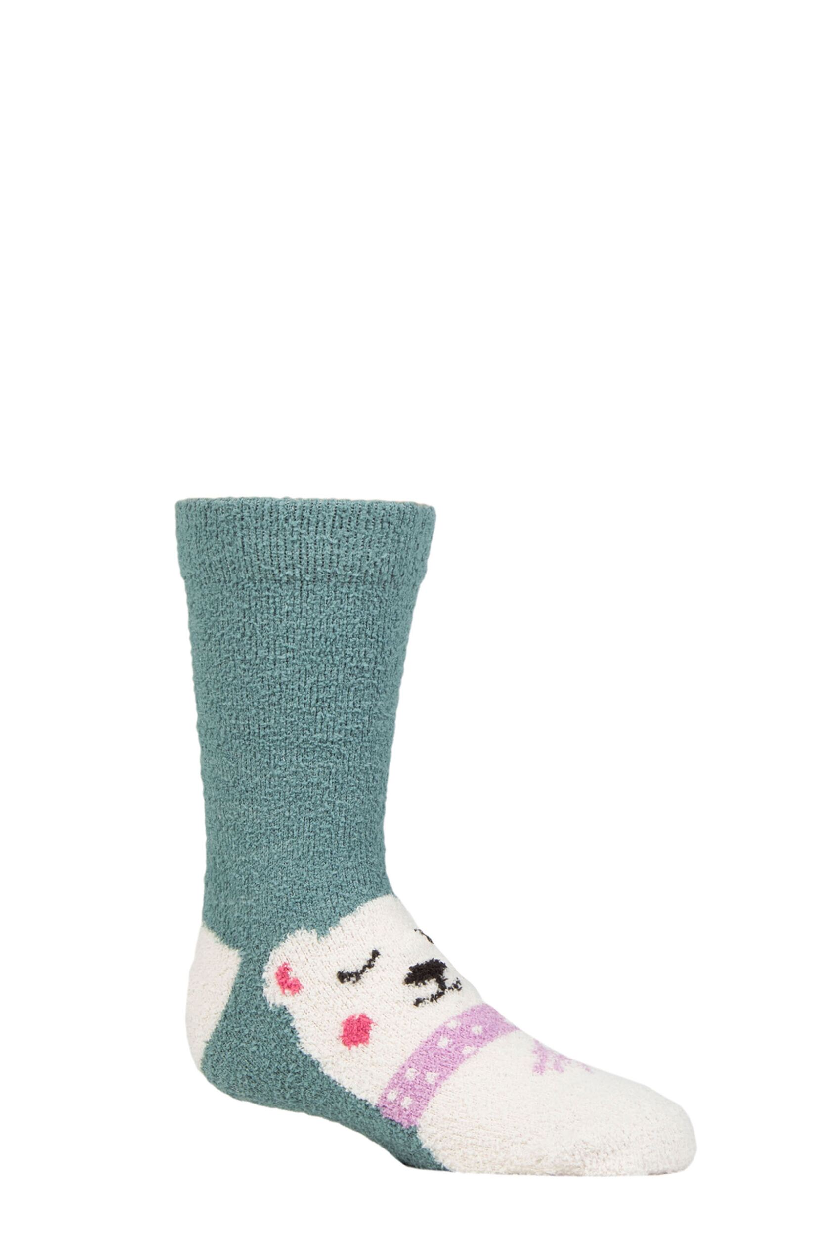 Kids 1 Pair Thought Billie Animal Recycled Polyester Fluffy Socks Eucalyptus Blue 2-3 Years