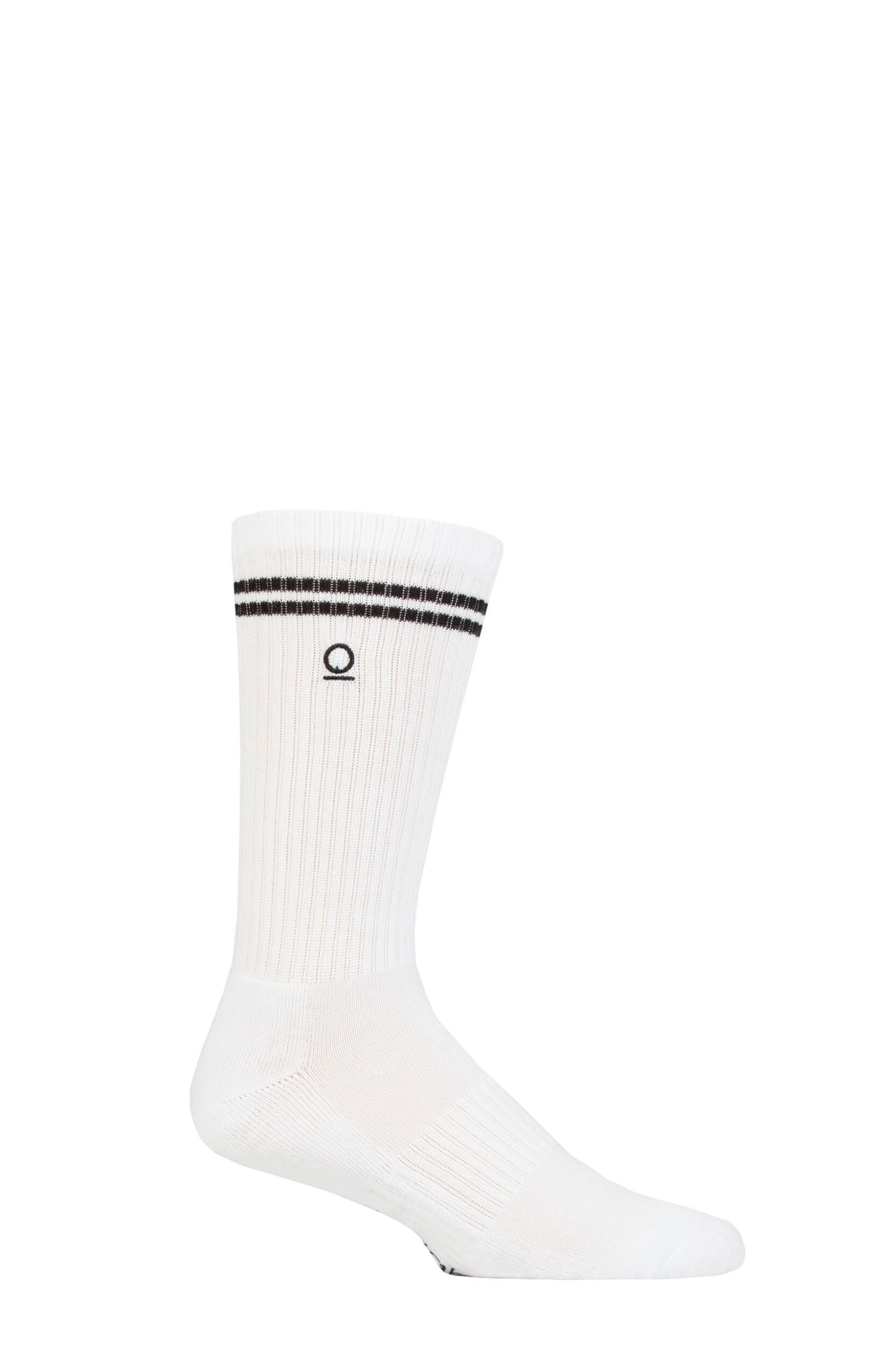 Mens 1 Pair Thought Rafael Organic Cotton Ribbed Sports Socks White Stripe 7-11