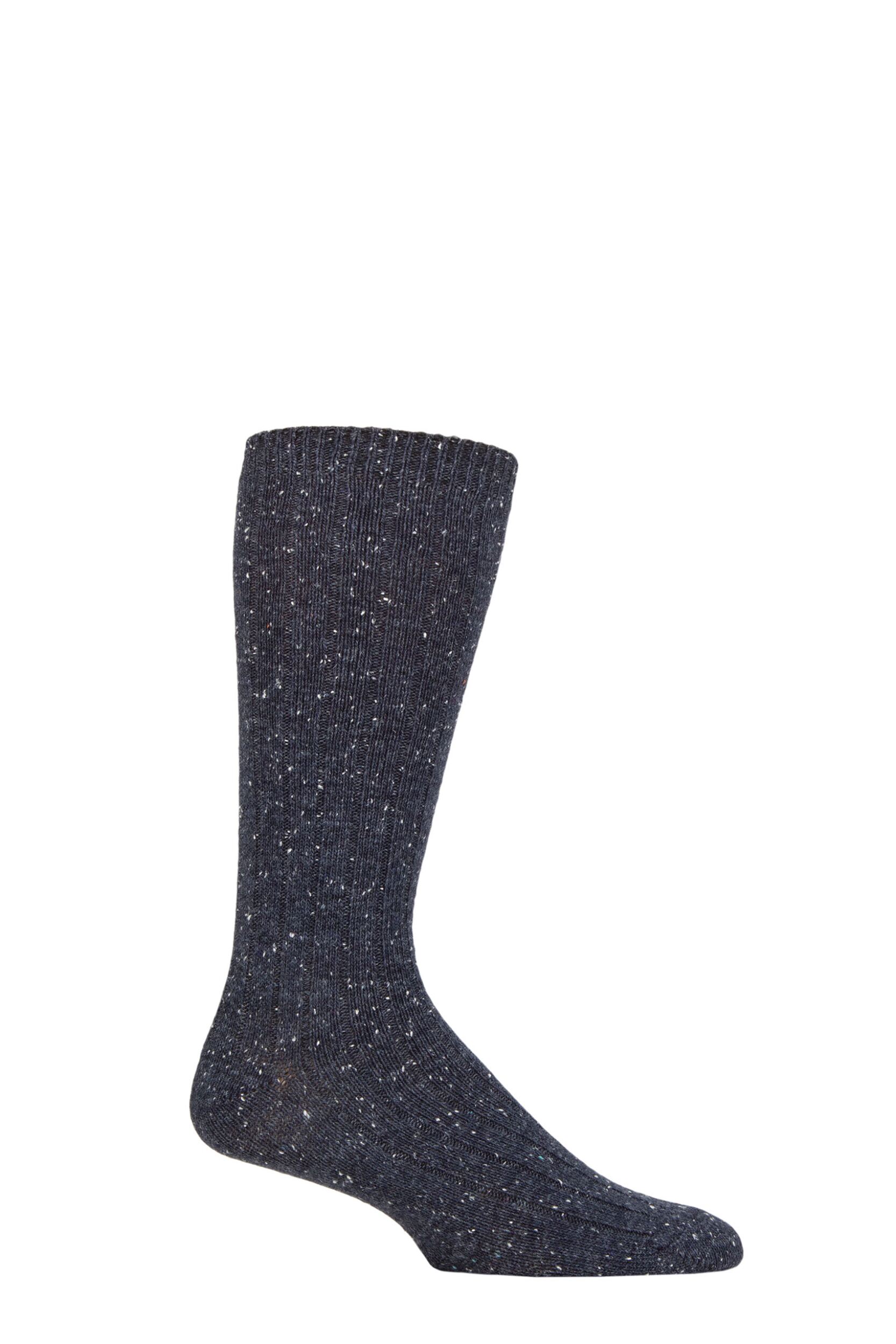 Mens 1 Pair Thought Aaron Ribbed Wool Blend Fleck Socks Navy 7-11
