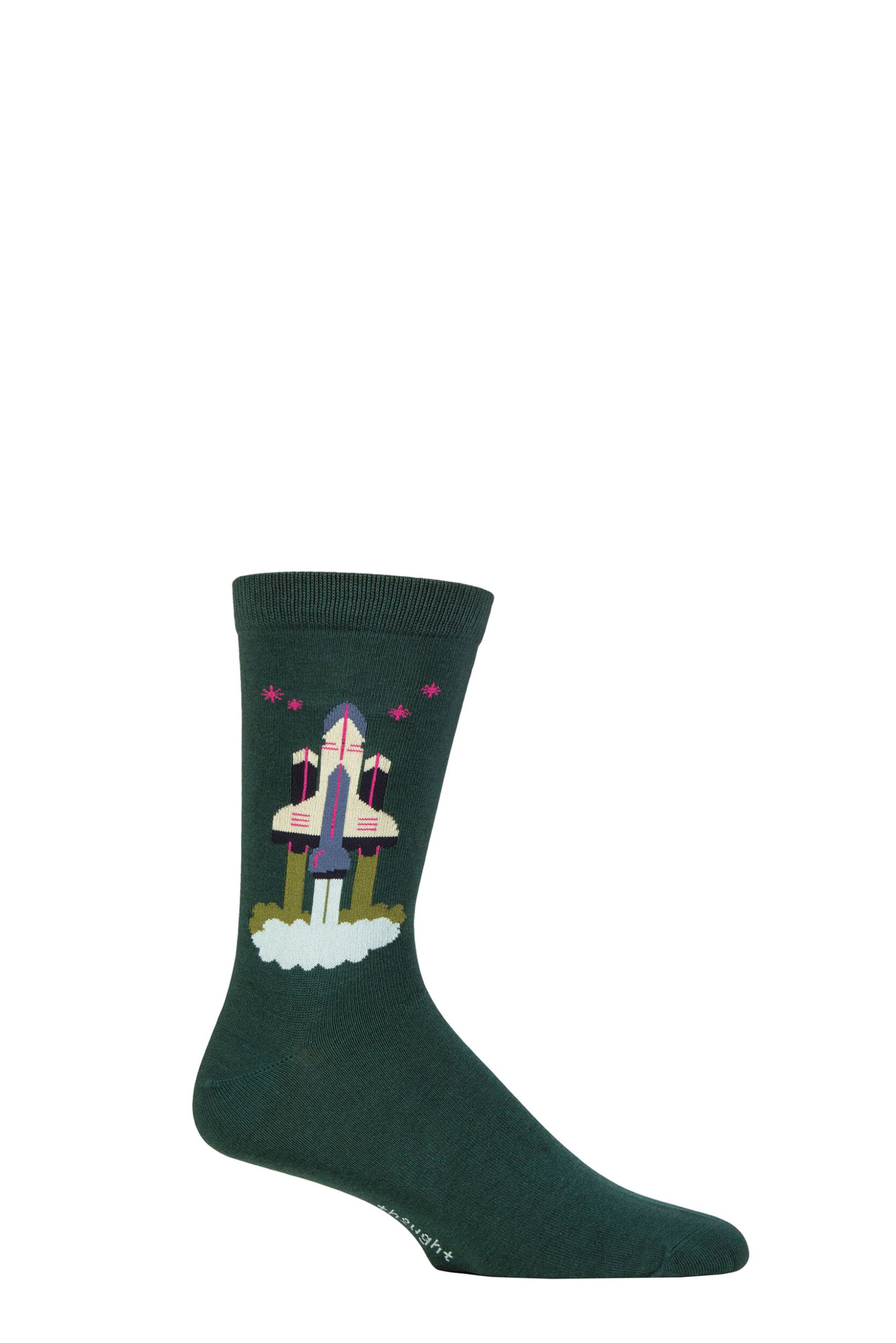 Mens 1 Pair Thought Onyx Rocket Organic Cotton Socks Forest Green 7-11