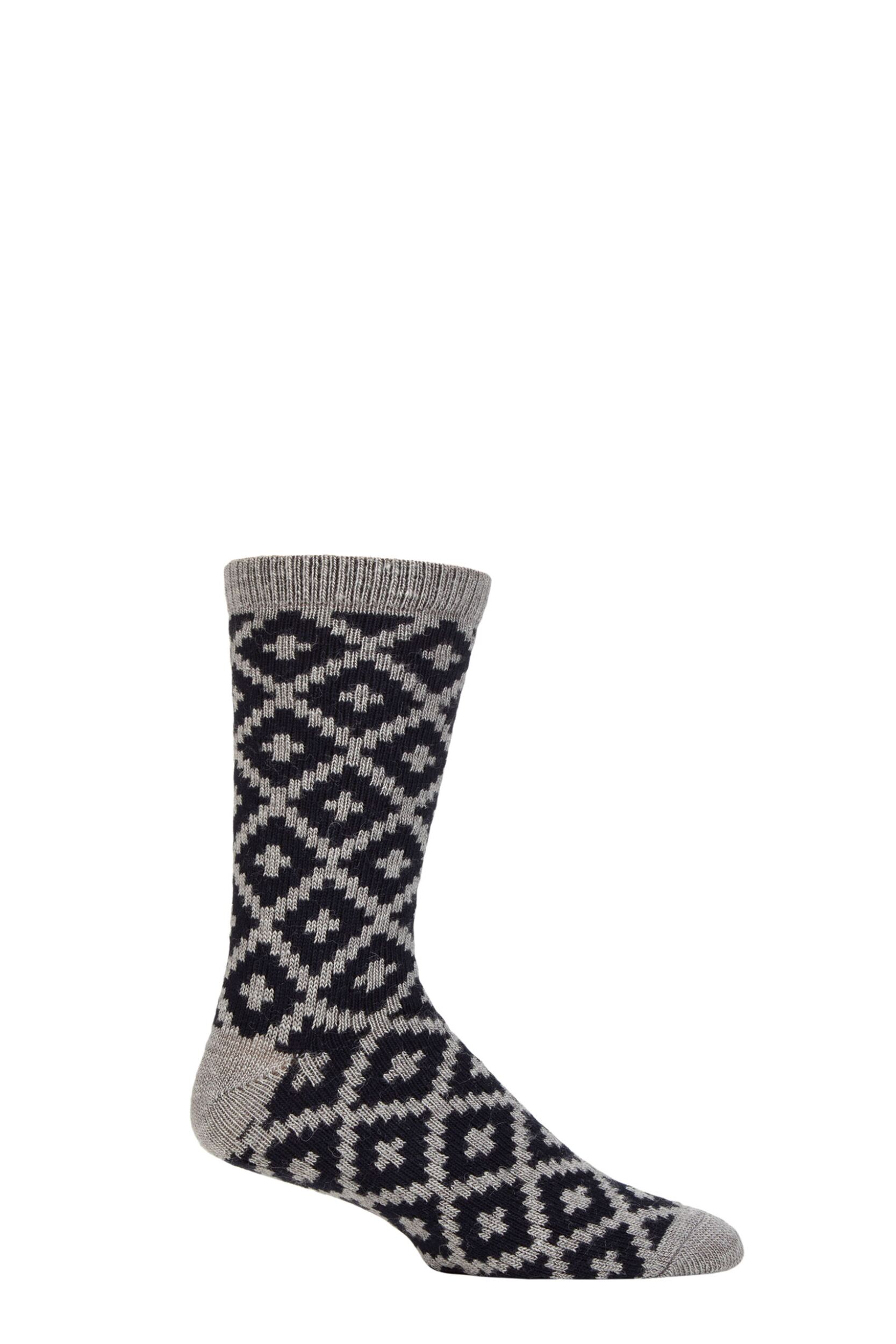 Mens 1 Pair Thought Grady Patterned Wool Socks Mid Grey Marle 7-11