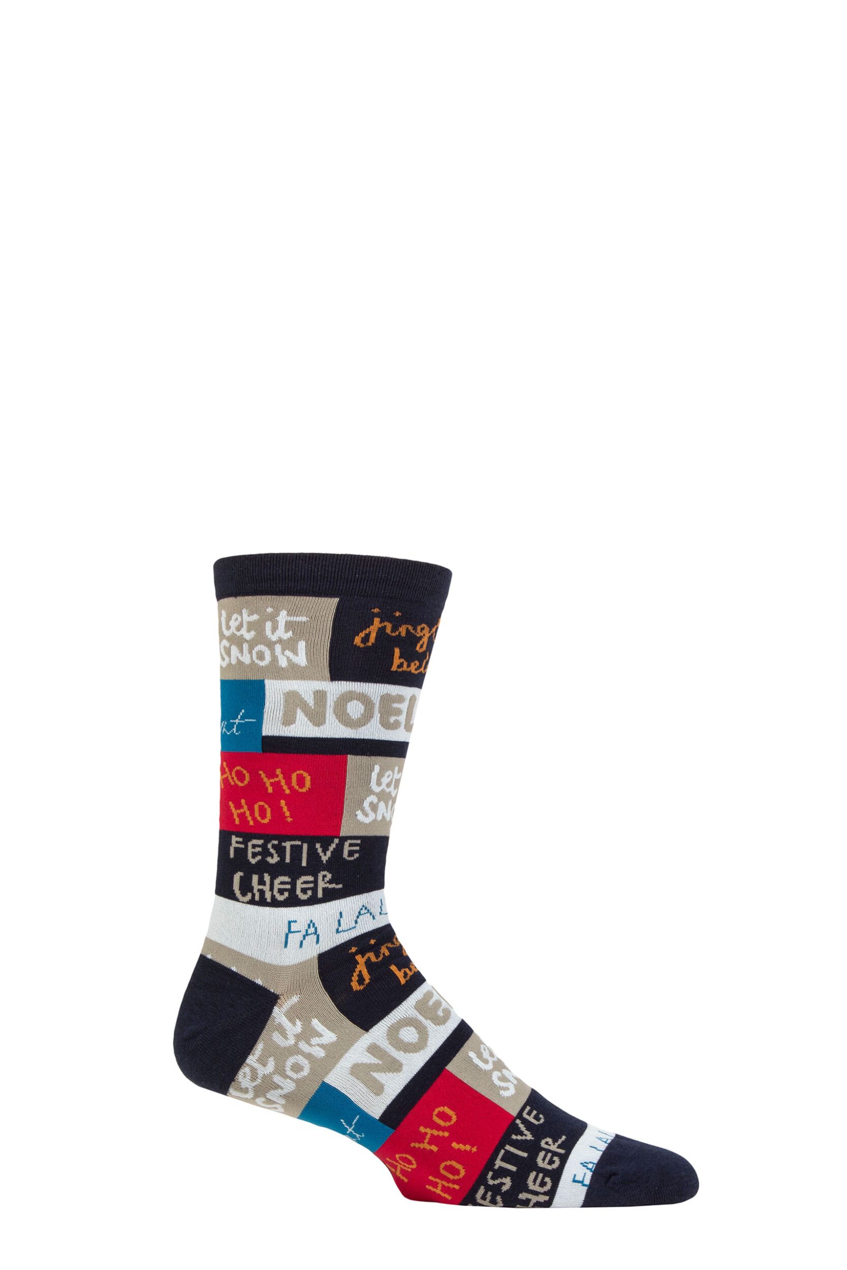 Mens 1 Pair Thought Caleb Christmas Slogan Organic Cotton Socks Navy 7-11