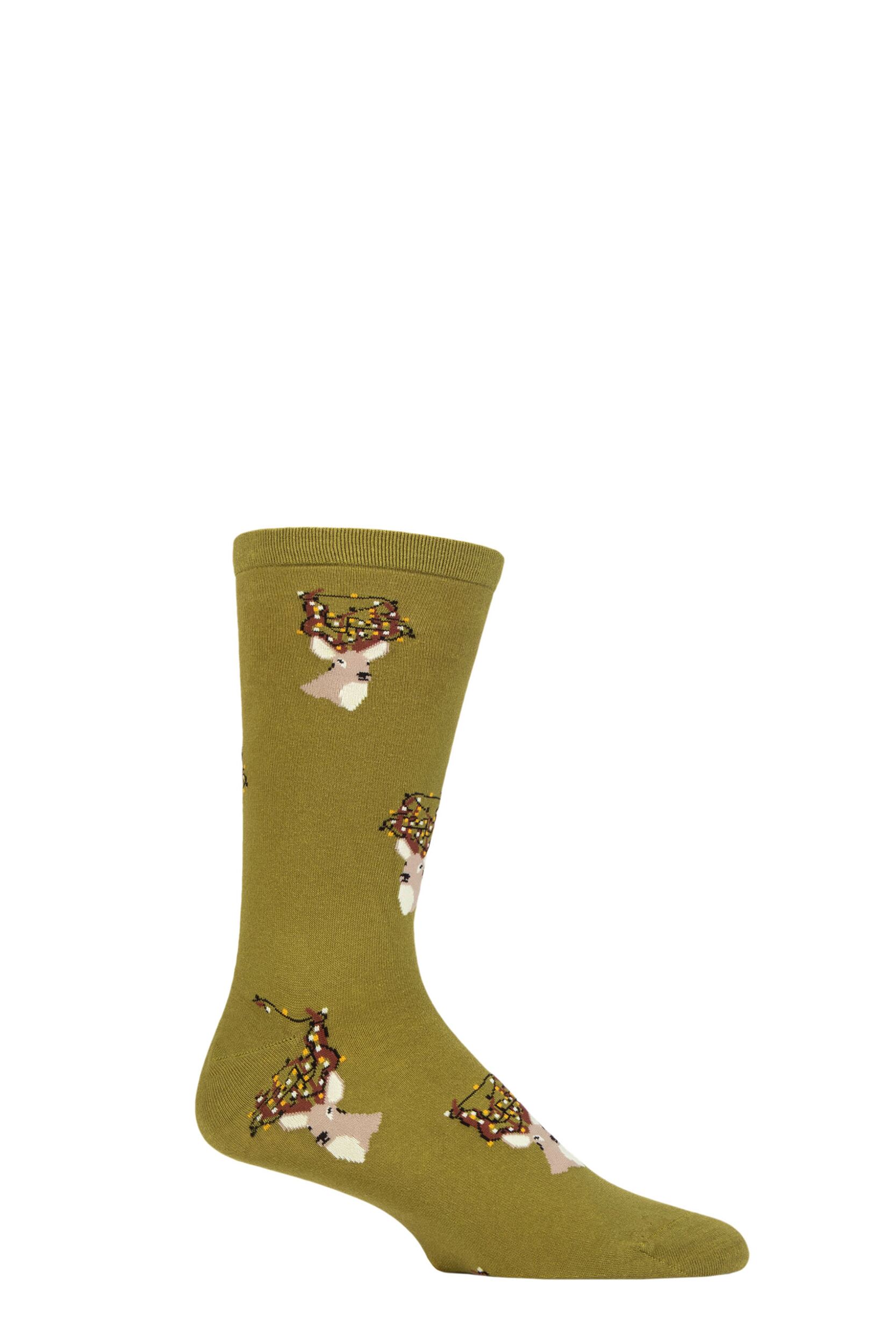 Mens 1 Pair Thought Celyn Christmas Stag Organic Cotton Socks Lichen Green 7-11