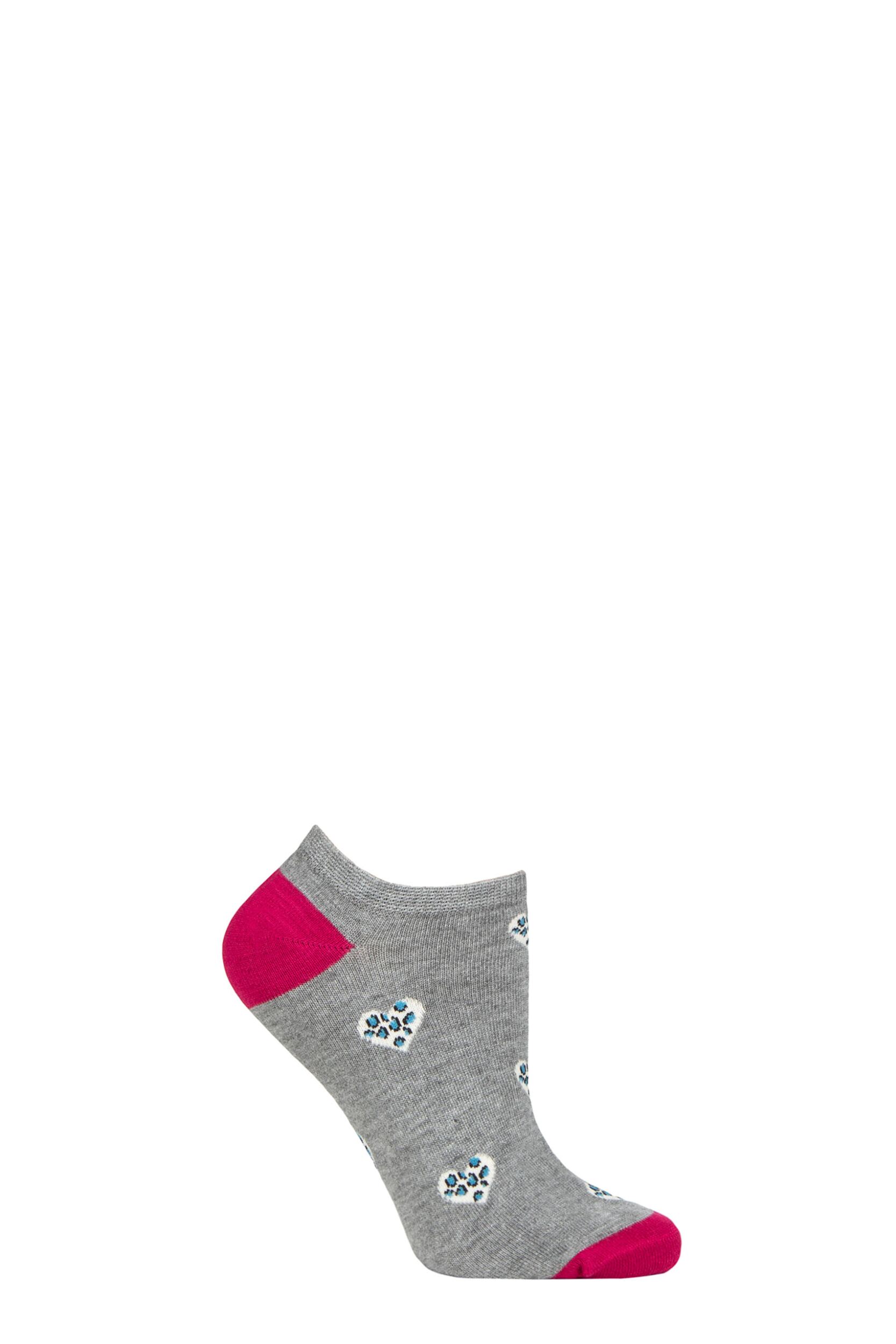 Women's 1 Pair Thought Lily Leopard Heart Bamboo and Organic Cotton Trainer Socks Grey Marl 4-7 Ladies