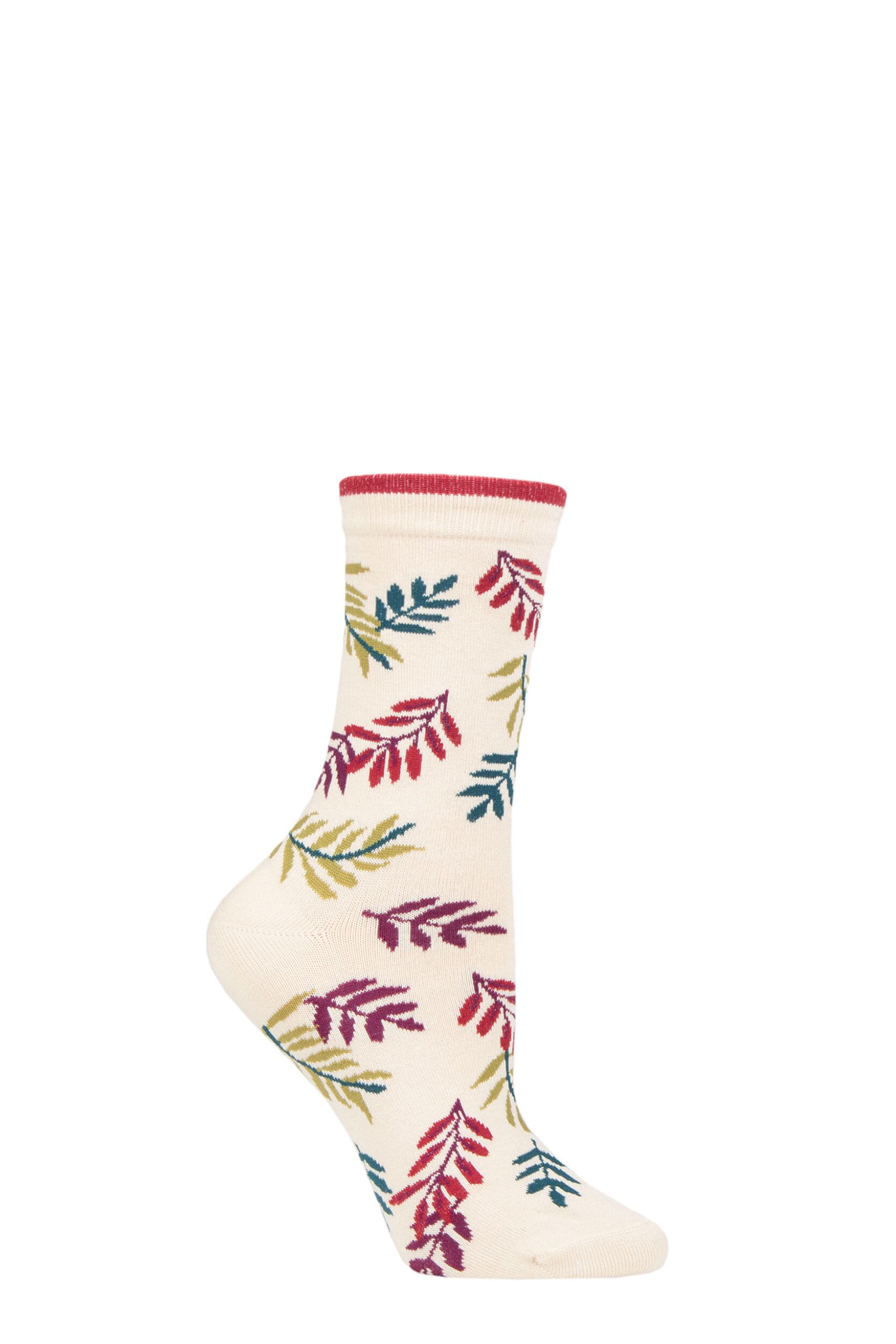 Women's 1 Pair Thought Mable Leaf Bamboo and Organic Cotton Socks Cream 4-7 Ladies