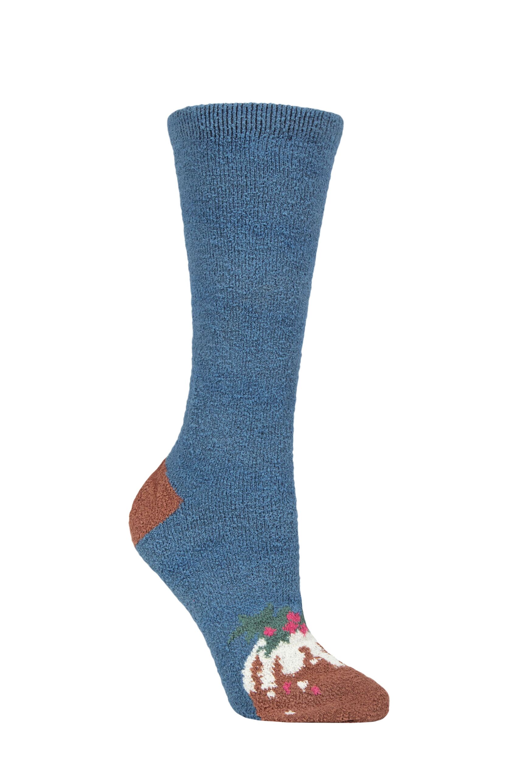 Women's 1 Pair Thought Ella Christmas Recycled Polyester Socks Blue Slate 4-7 Ladies