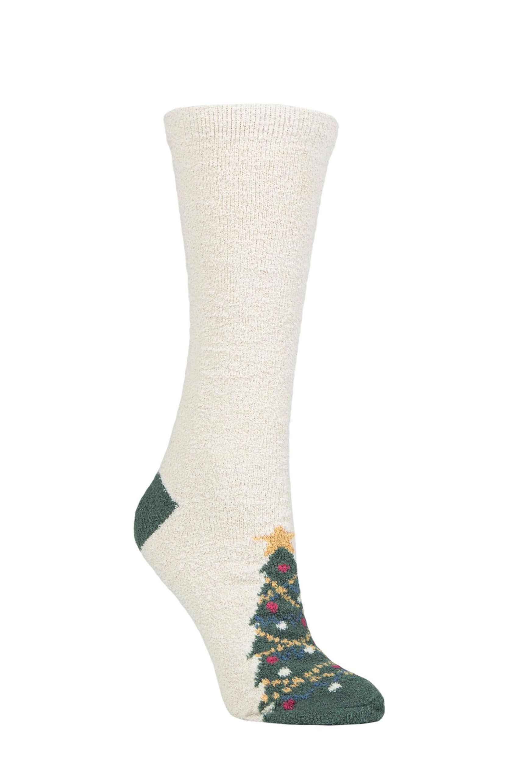 Women's 1 Pair Thought Ella Christmas Recycled Polyester Socks Cream 4-7 Ladies