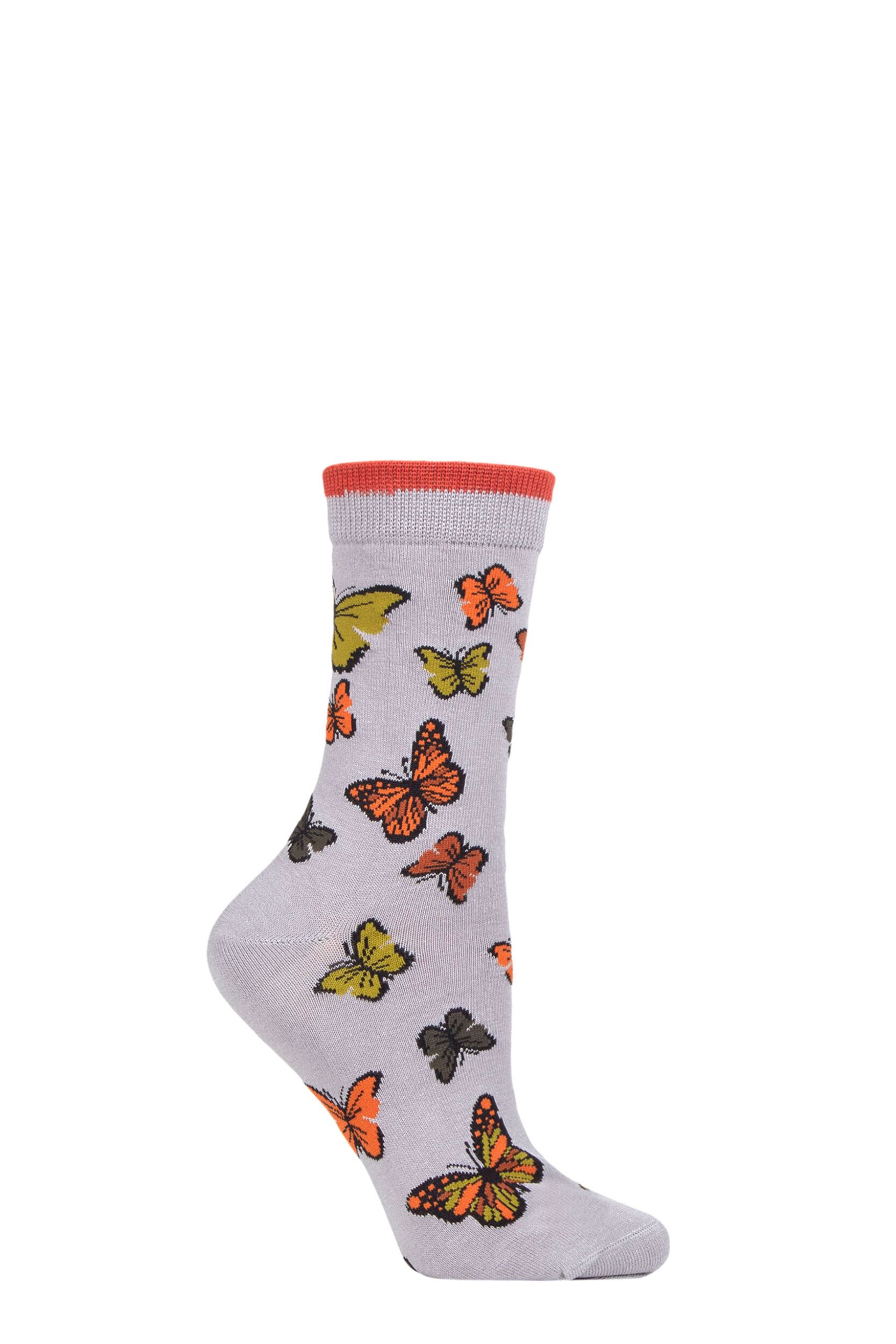 Women's 1 Pair Thought Butterfly Organic Cotton Socks Pebble Grey 4-7 Ladies