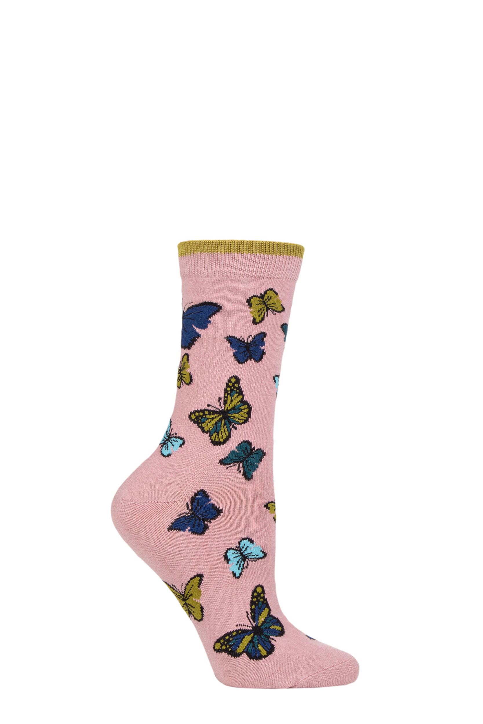 Women's 1 Pair Thought Butterfly Organic Cotton Socks Blush Pink 4-7 Ladies