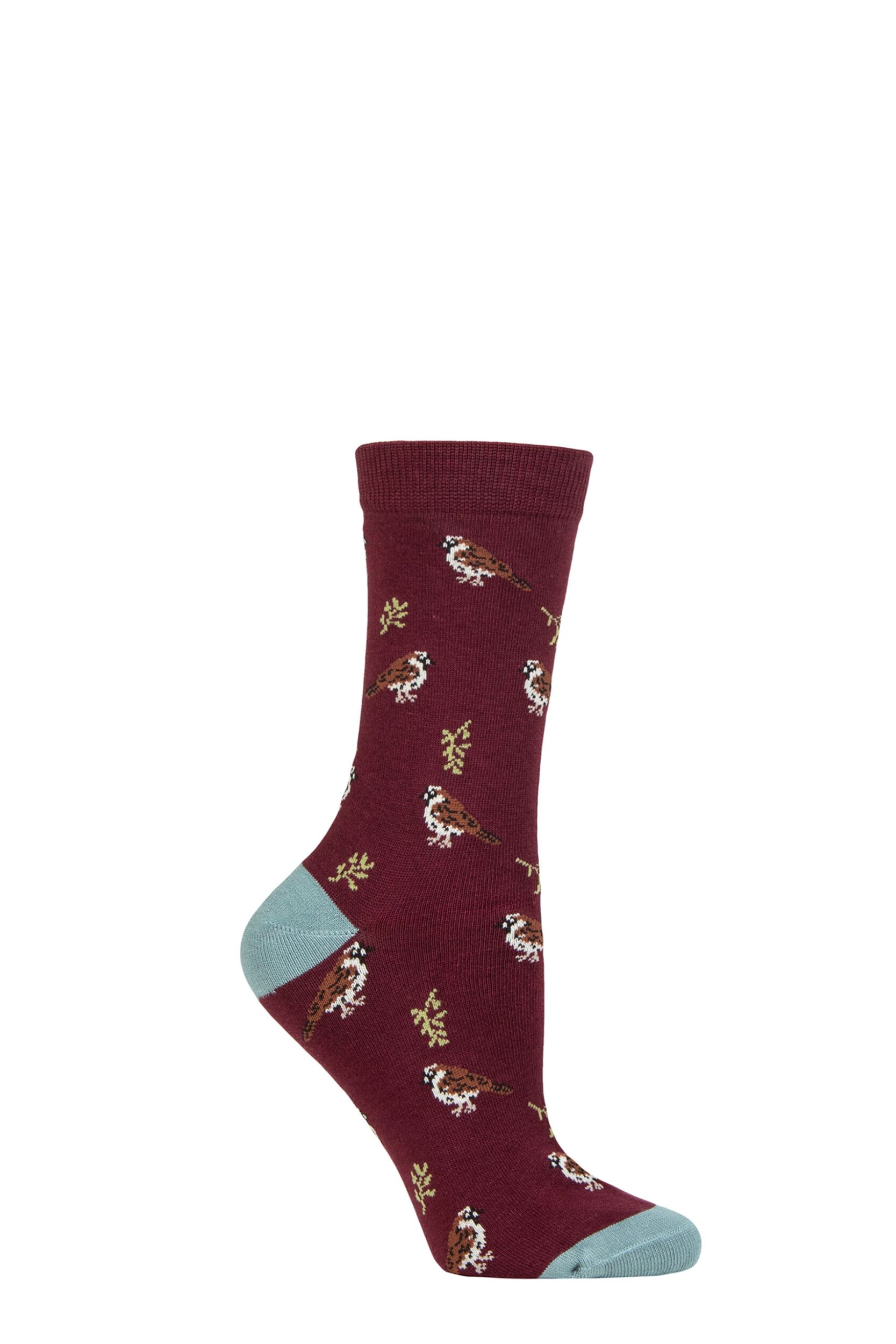 Women's 1 Pair Thought Eden Bamboo Bird Socks Aubergine Purple  4-7