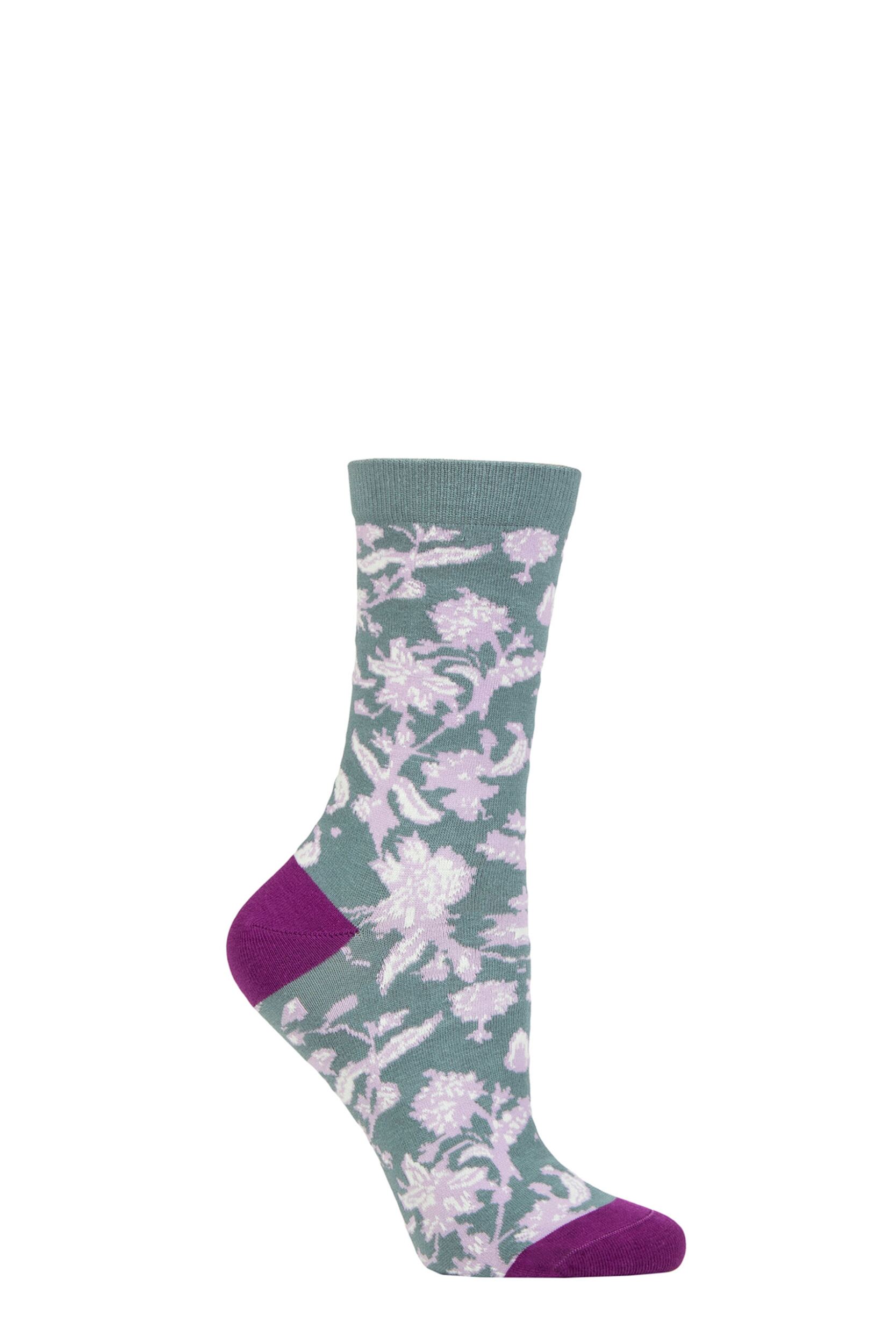 Women's 1 Pair Thought Ellianna Organic Cotton Floral Socks Eucalyptus Blue 4-7