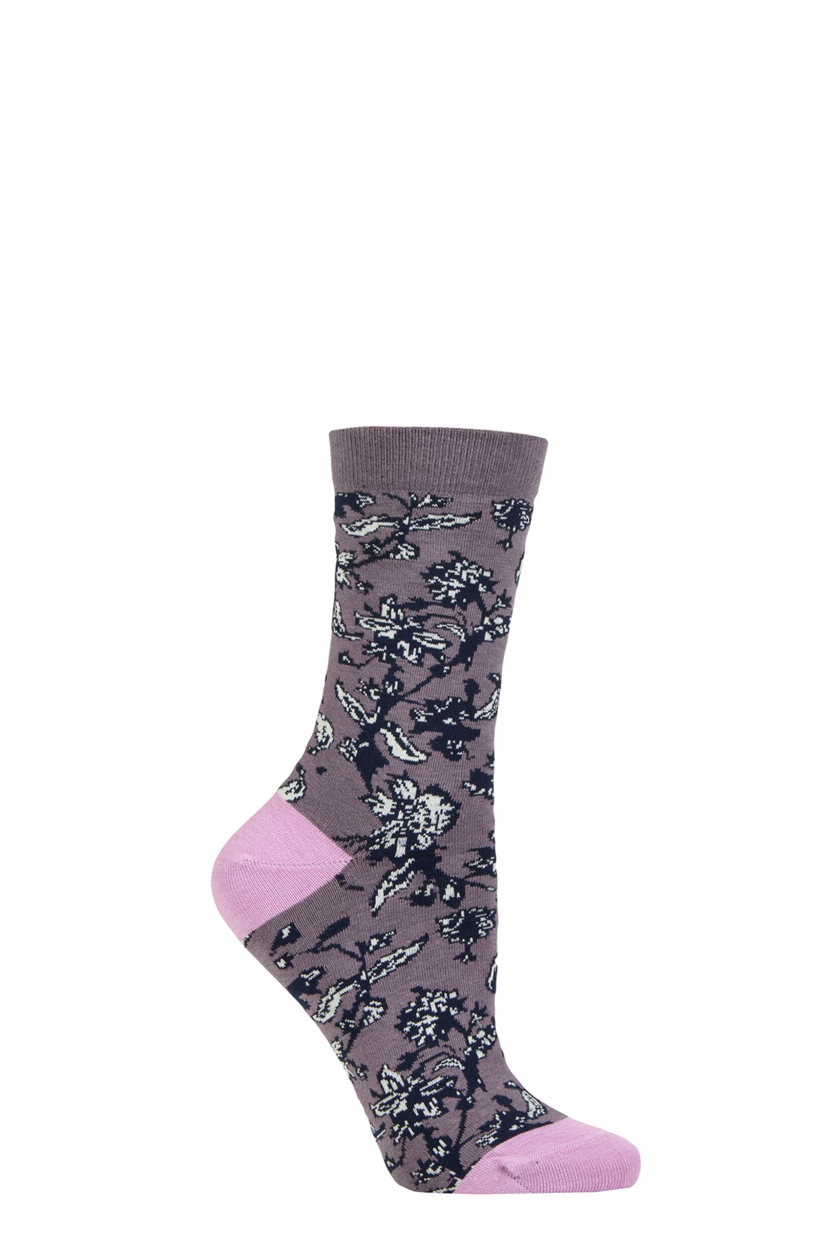 Women's 1 Pair Thought Ellianna Organic Cotton Floral Socks Aubergine Purple  4-7