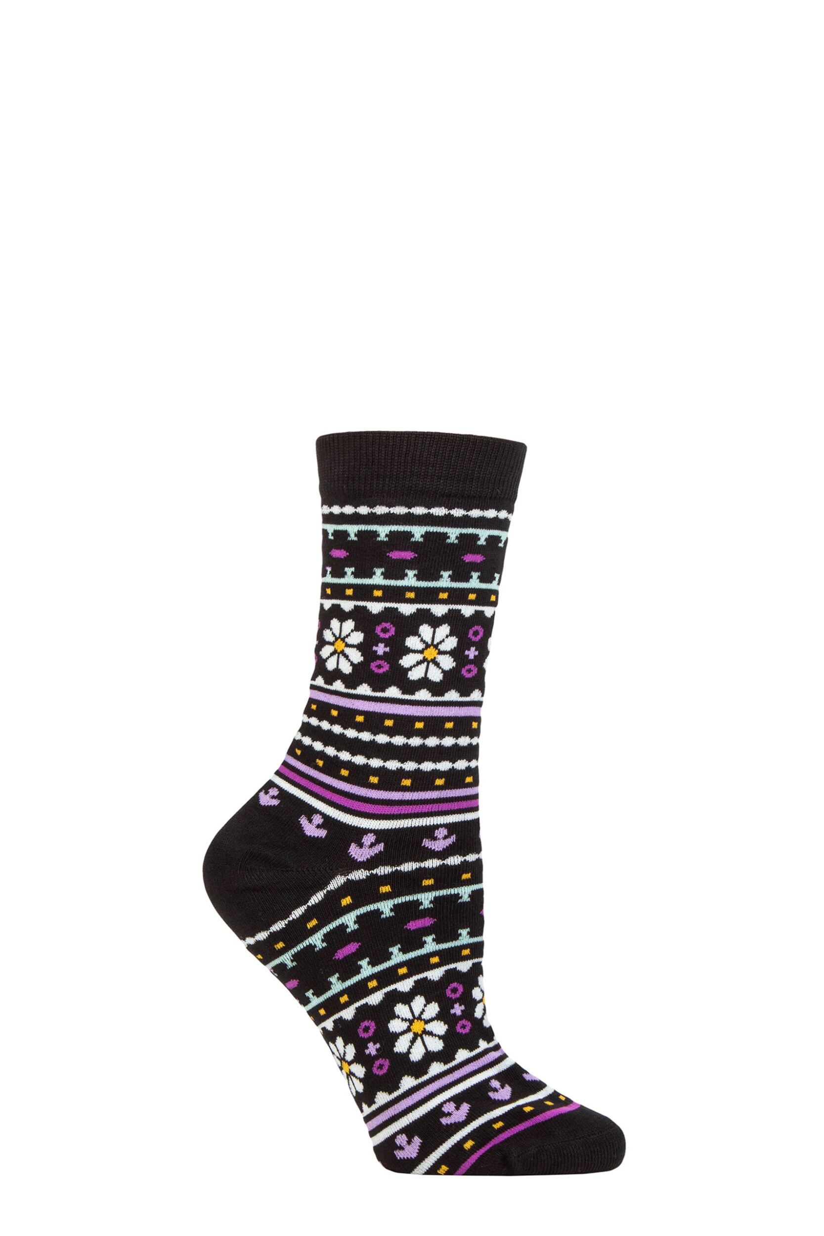 Women's 1 Pair Thought Waverly Floral Fairisle Organic Cotton Socks Black 4-7