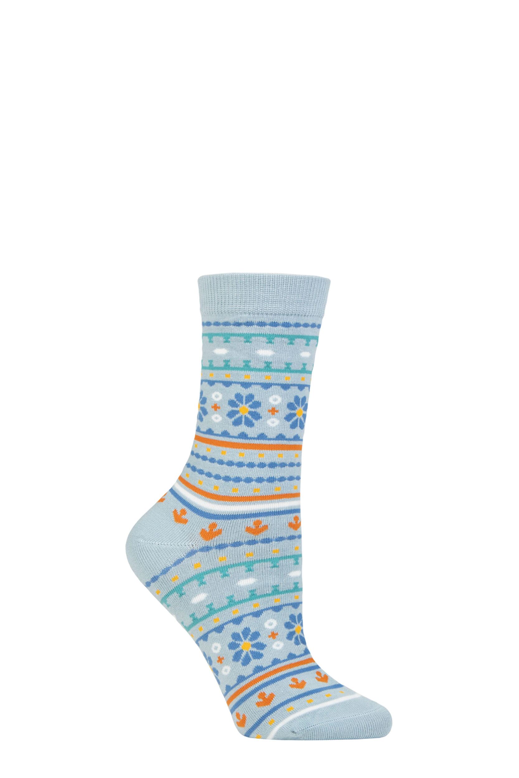 Women's 1 Pair Thought Waverly Floral Fairisle Organic Cotton Socks Foam Blue 4-7