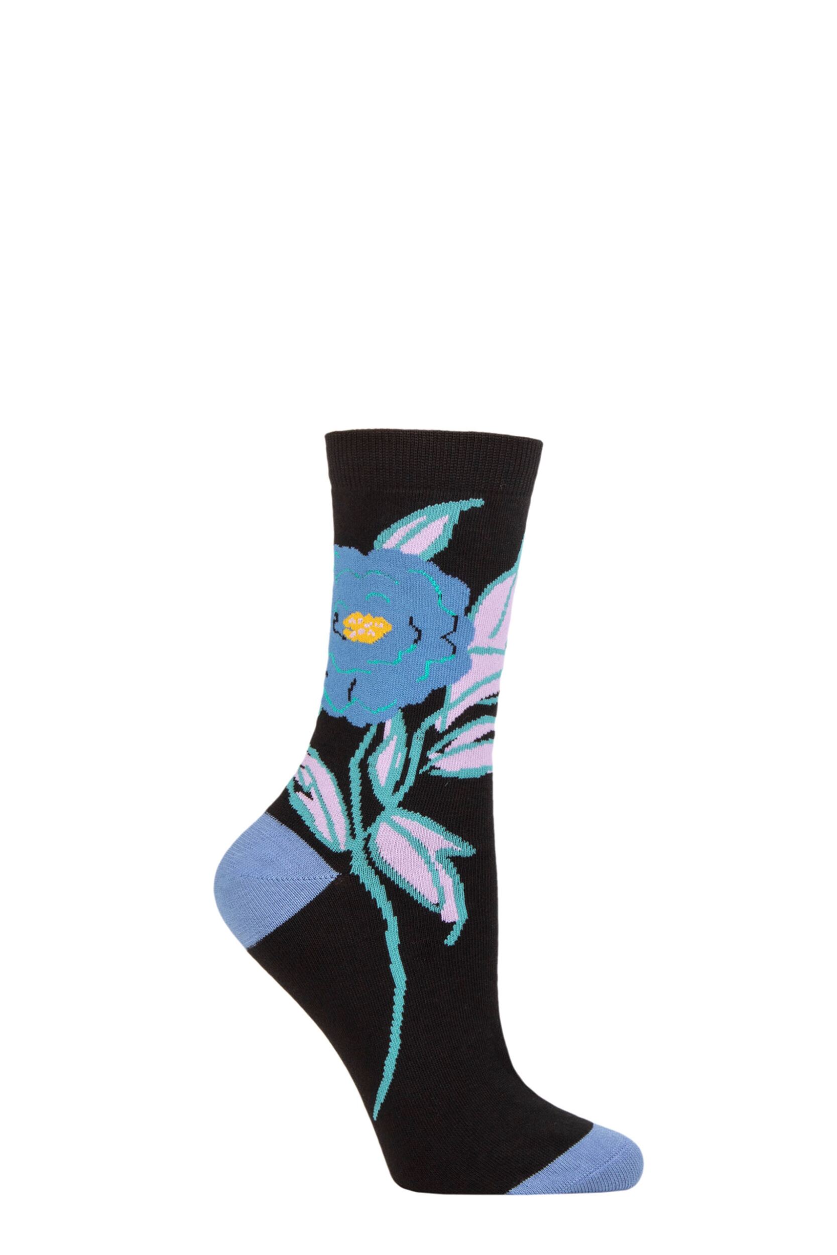 Women’s 1 Pair Thought Rossa Floral Organic Cotton Socks Black 4-7