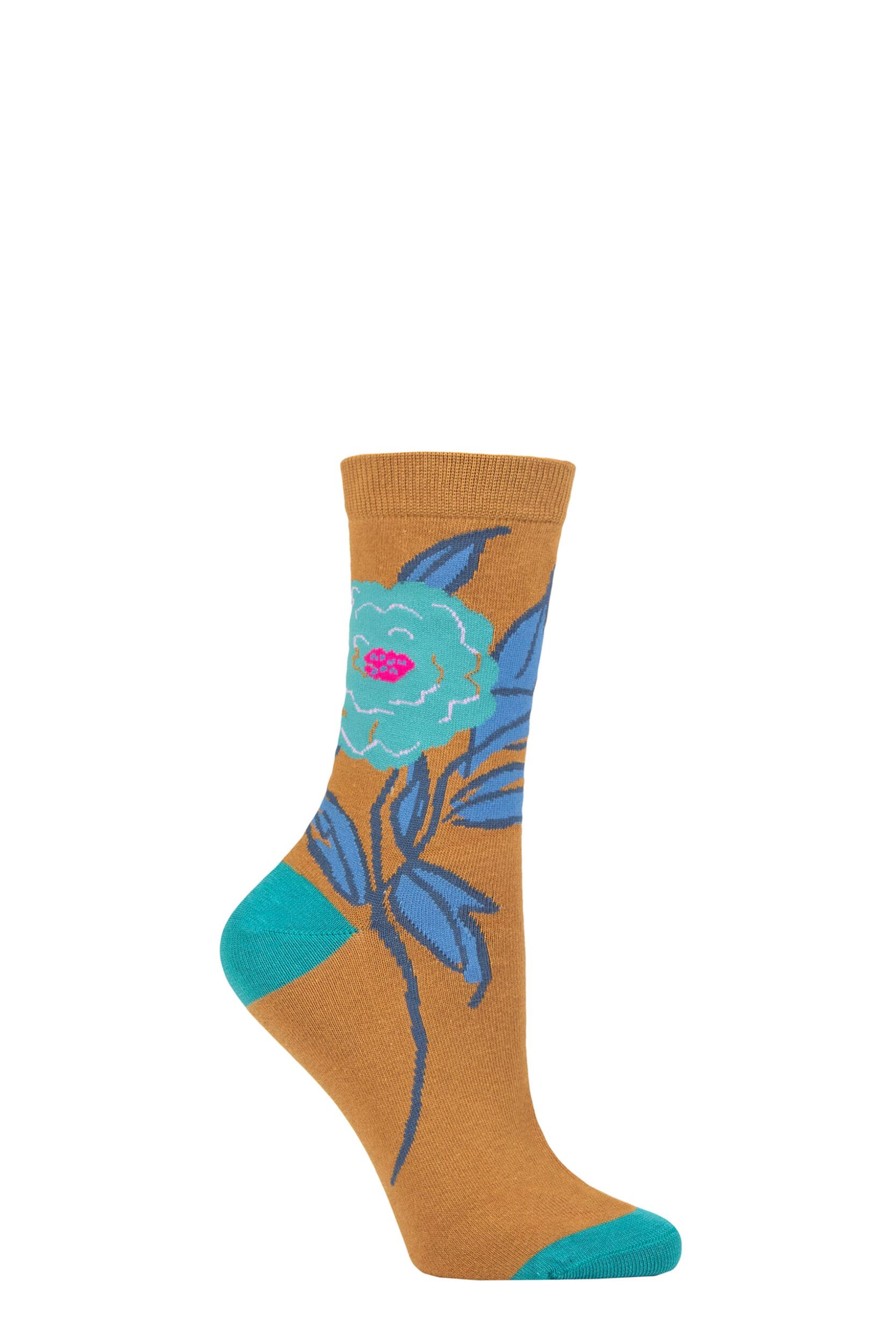 Women's 1 Pair Thought Rossa Floral Organic Cotton Socks Straw Yellow 4-7