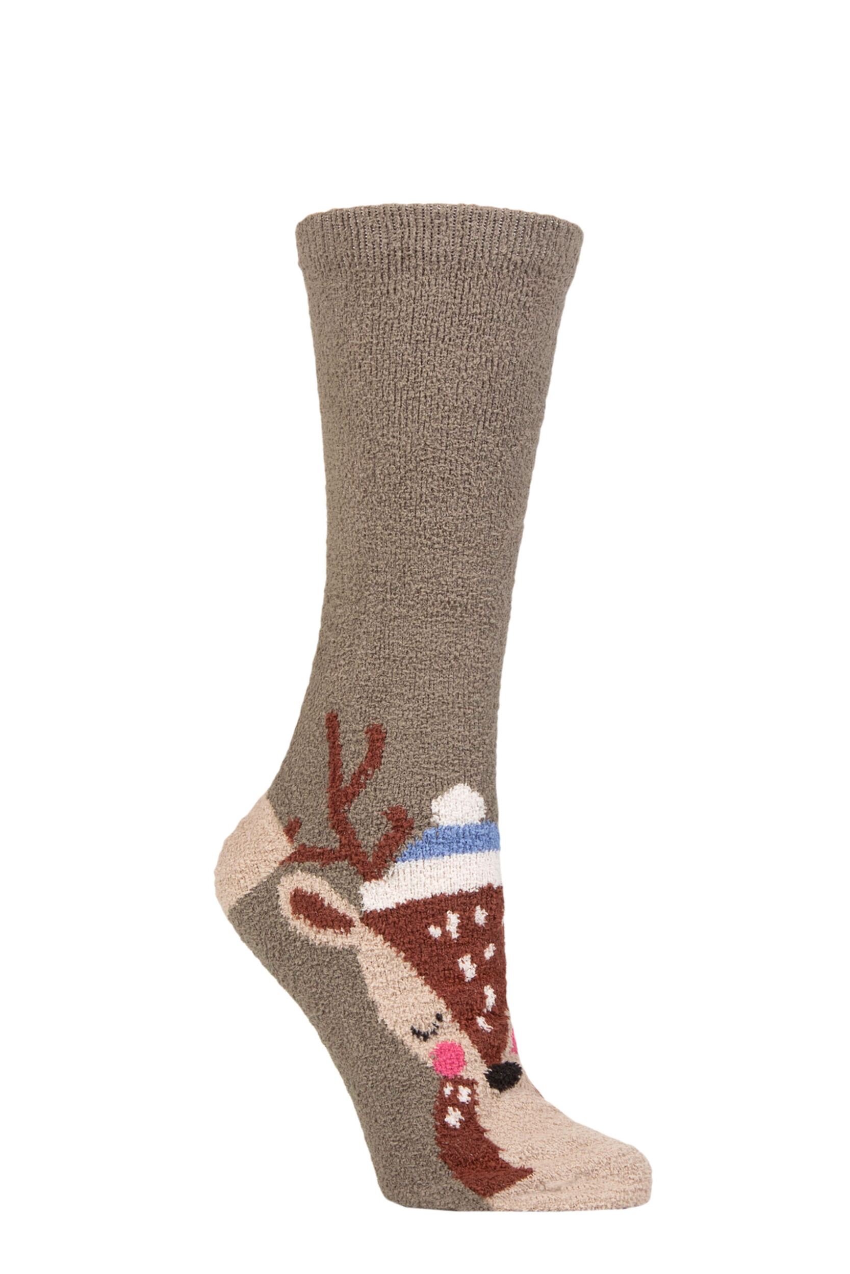 Women's 1 Pair Thought Billie Animal Recycled Polyester Fluffy Socks Olive Green 4-7