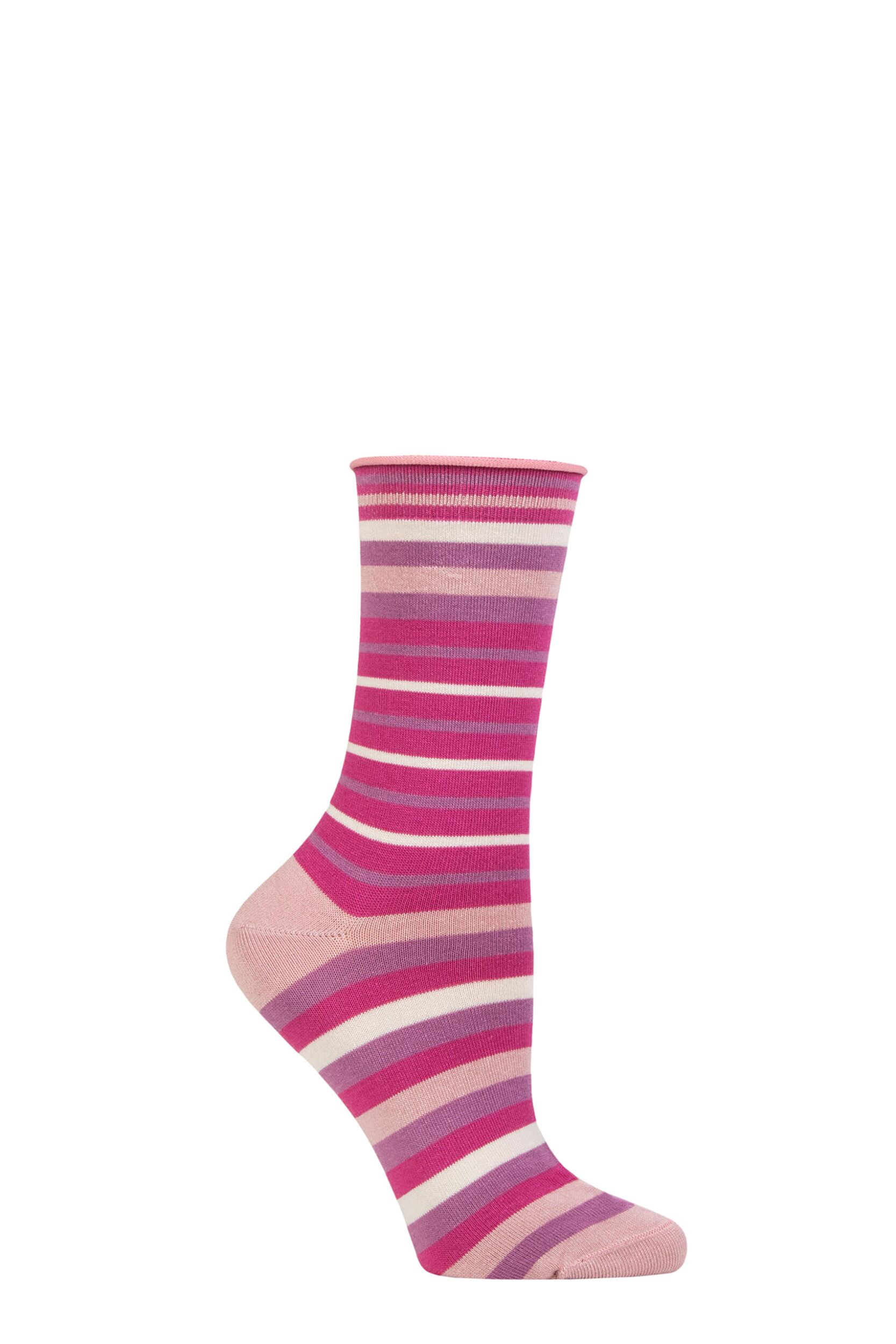 Women's 1 Pair Thought Bamboo and Organic Cotton Striped Socks Raspberry Pink 4-7 Ladies