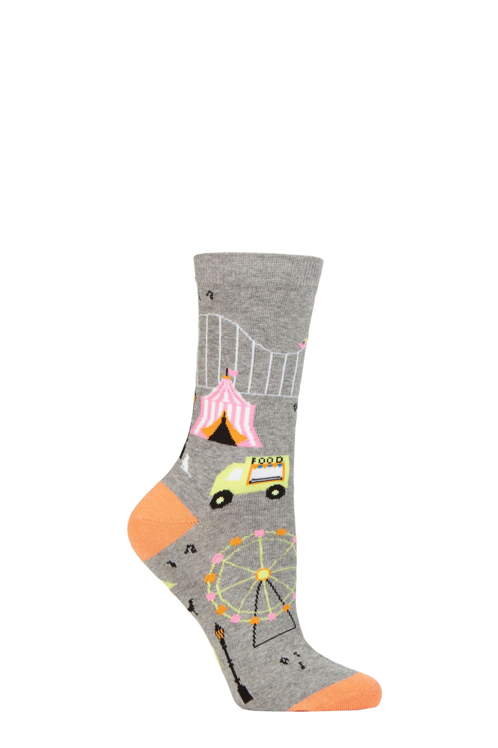 Women's 1 Pair Thought Organic Cotton Fairground Socks Grey 4-7 Ladies