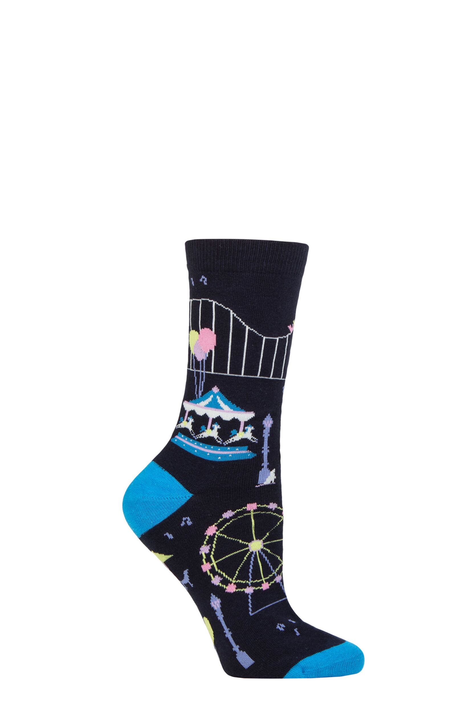 Women's 1 Pair Thought Organic Cotton Fairground Socks Navy 4-7 Ladies