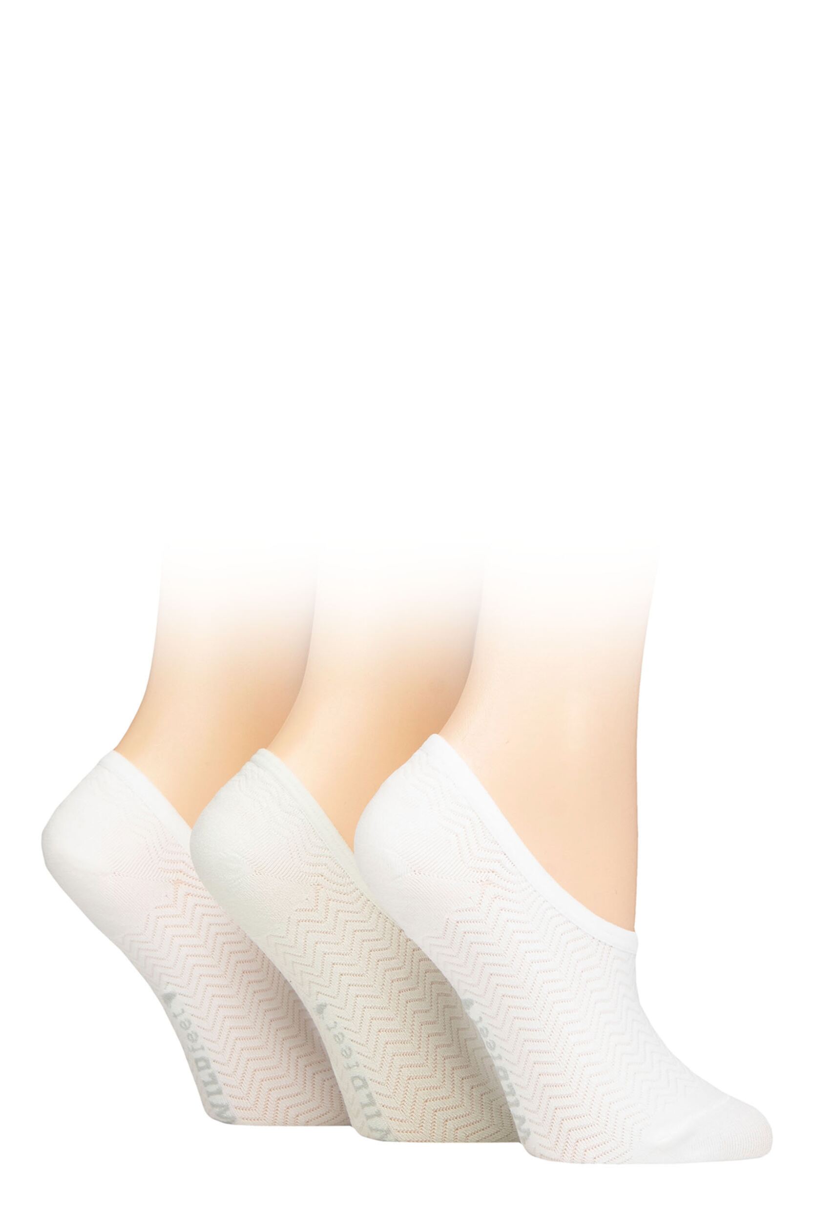 Ladies 3 Pair SOCKSHOP Wildfeet Mesh Pattern Fashion Shoe Liner Socks Zig Zag White / Sage / White 4-8